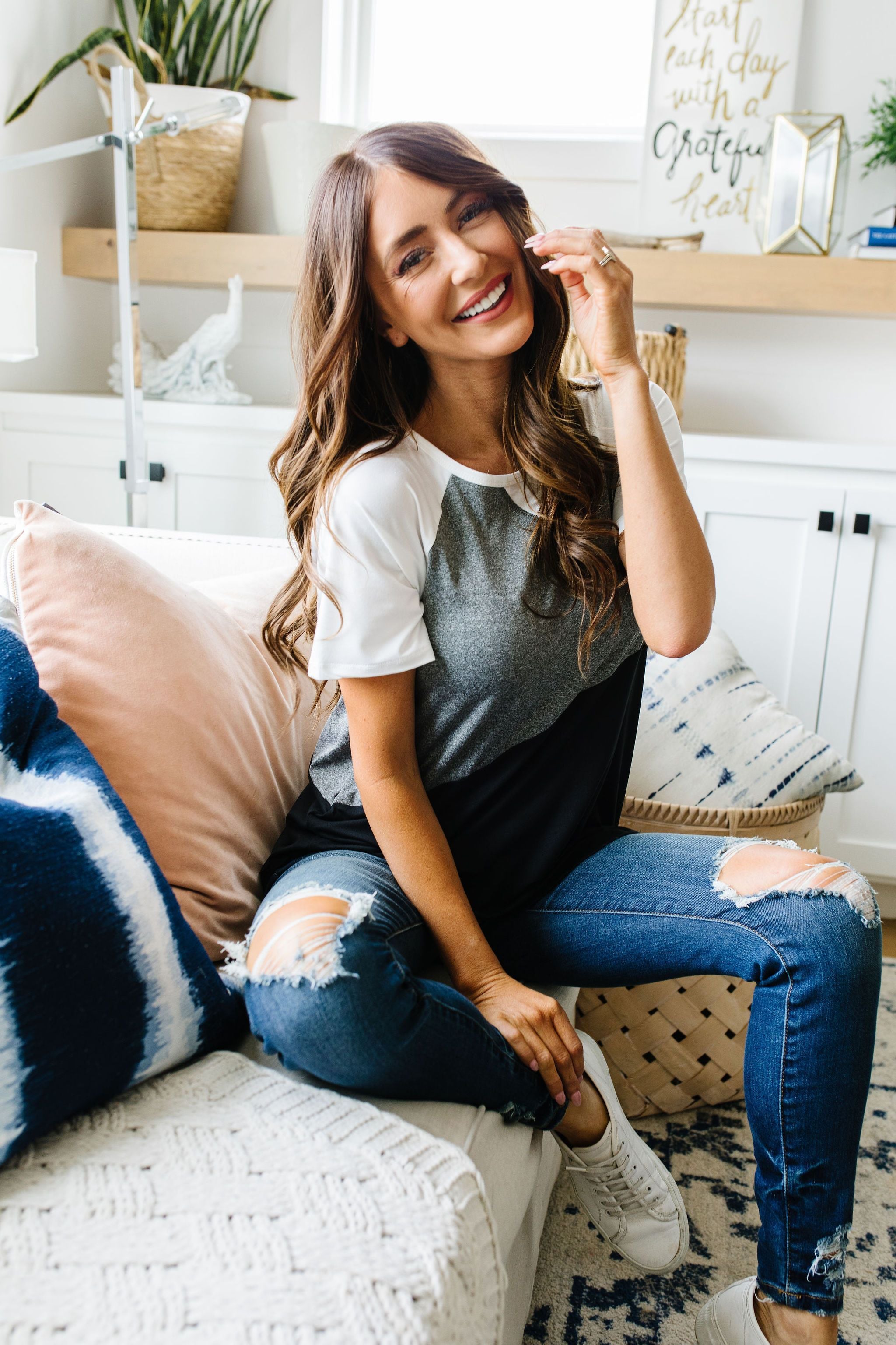 Unbalanced Colorblock Top In Black