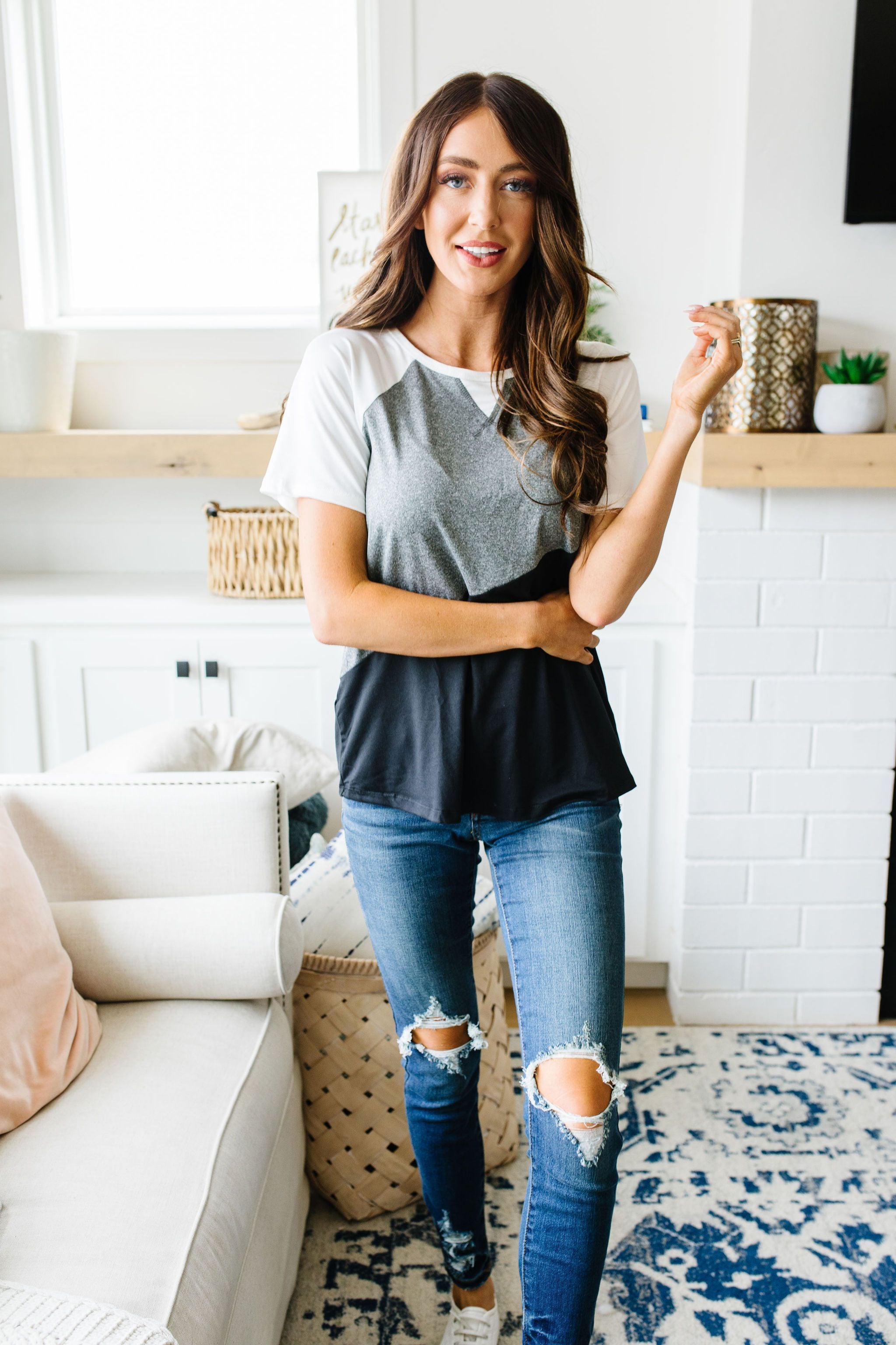 Unbalanced Colorblock Top In Black
