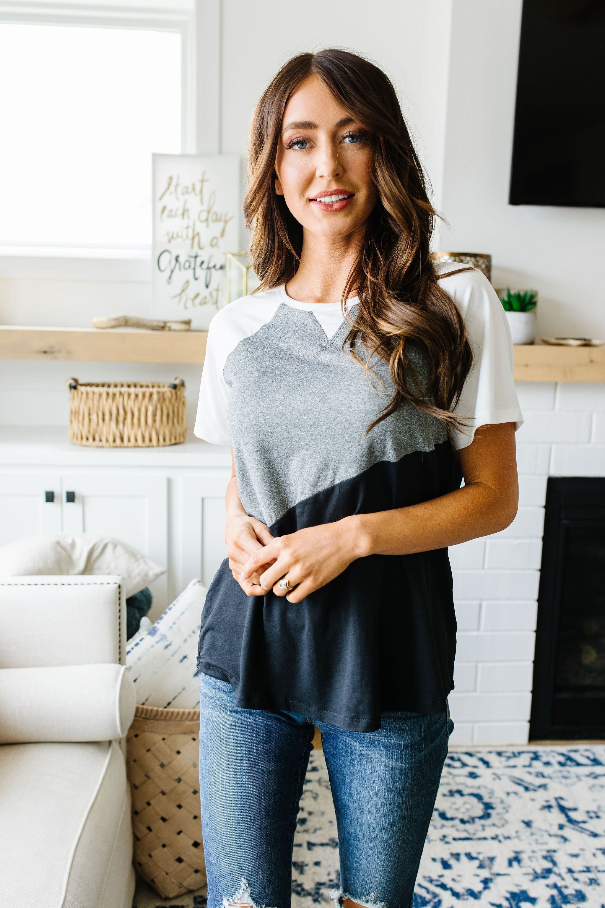 Unbalanced Colorblock Top In Black