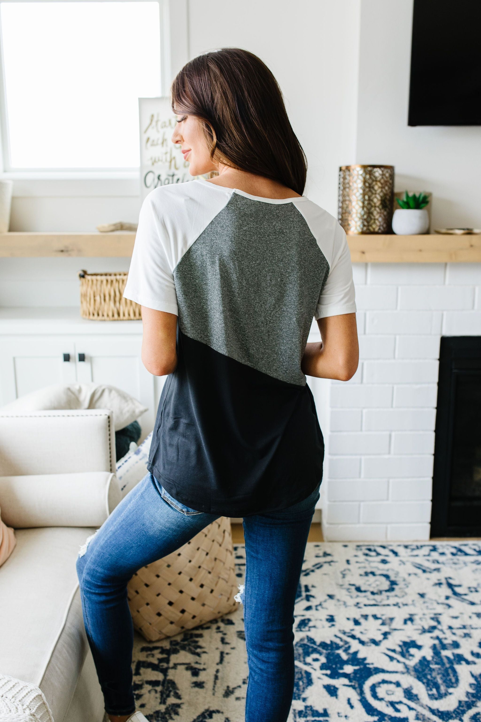Unbalanced Colorblock Top In Black