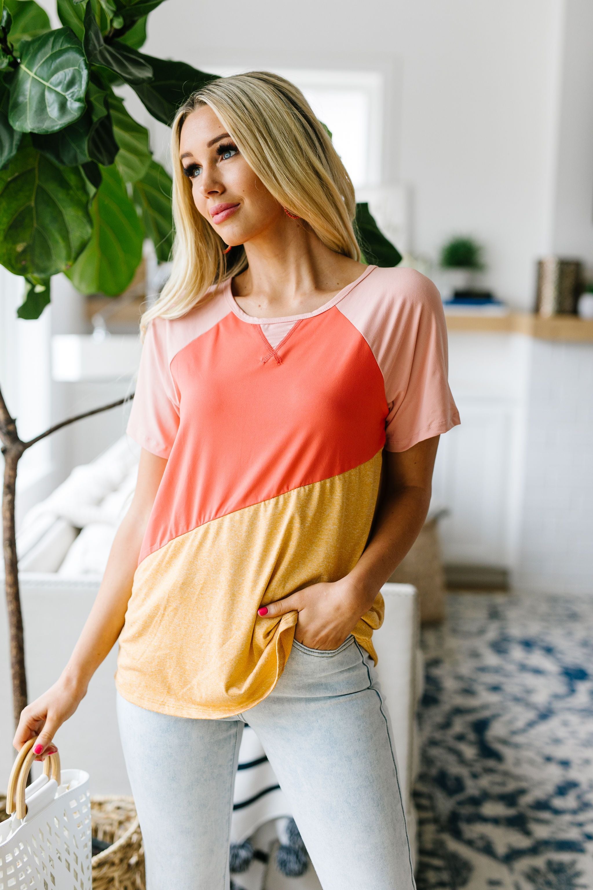 Unbalanced Colorblock Top In Yellow