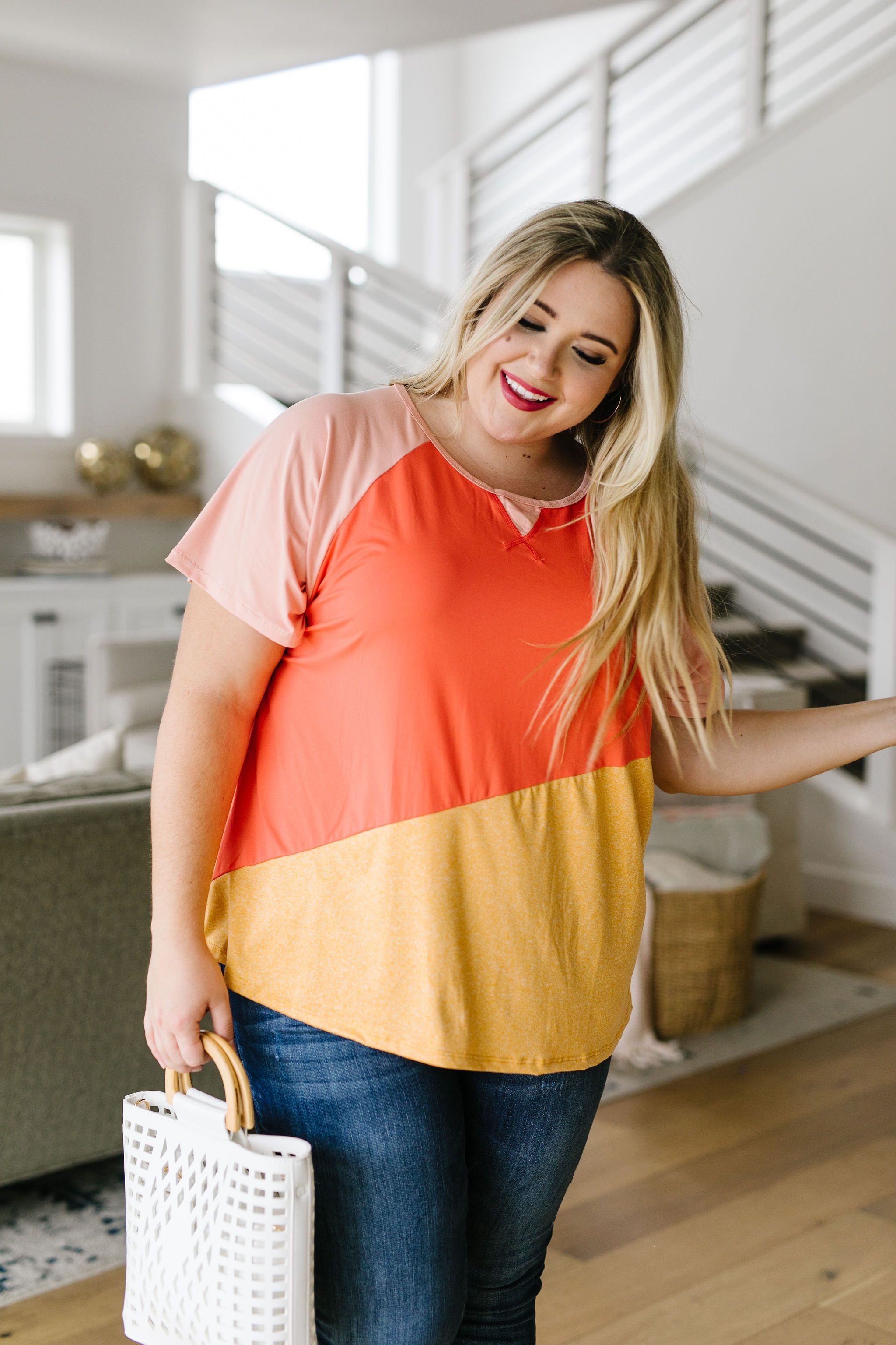Unbalanced Colorblock Top In Yellow