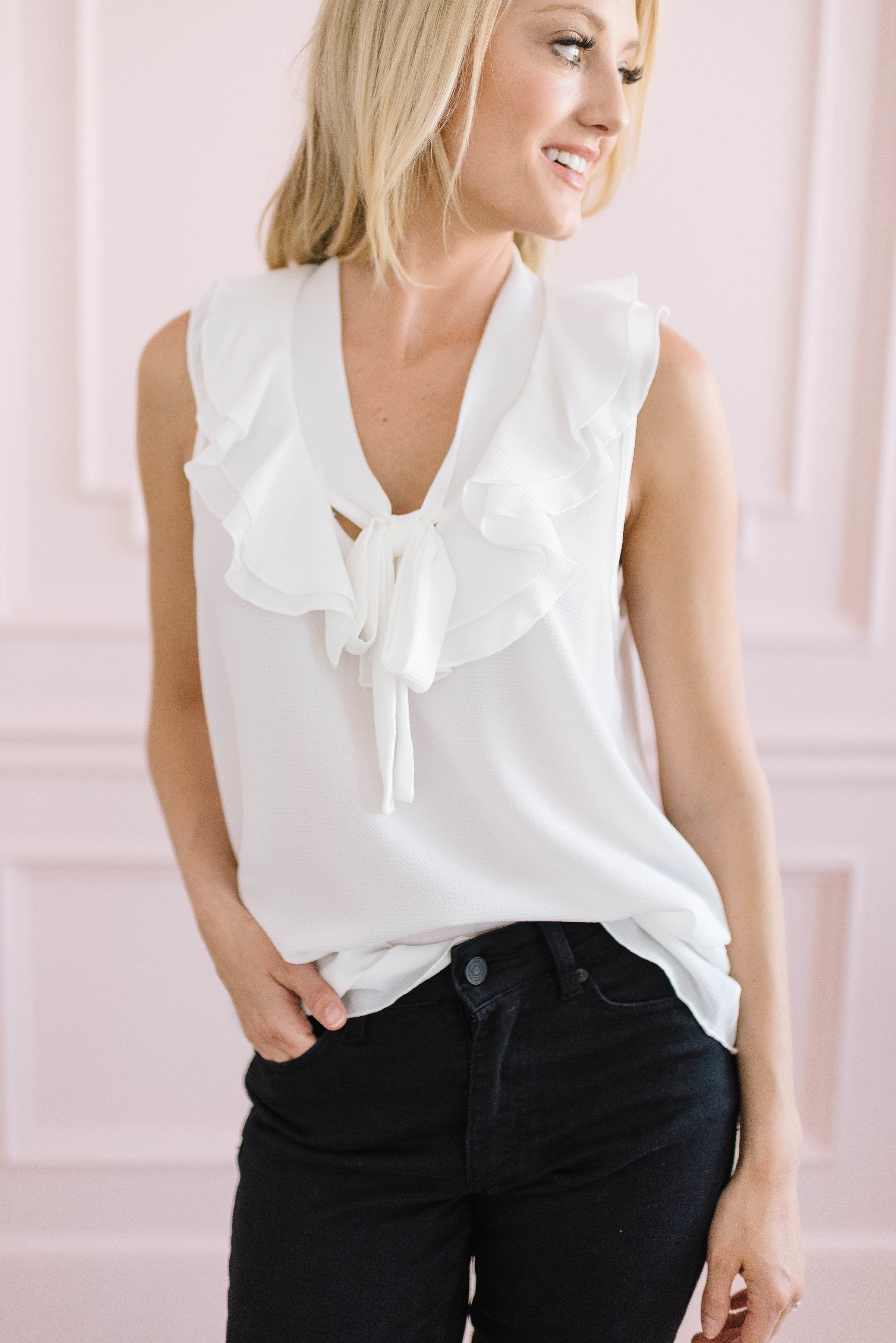 Up Town Ties Top In White