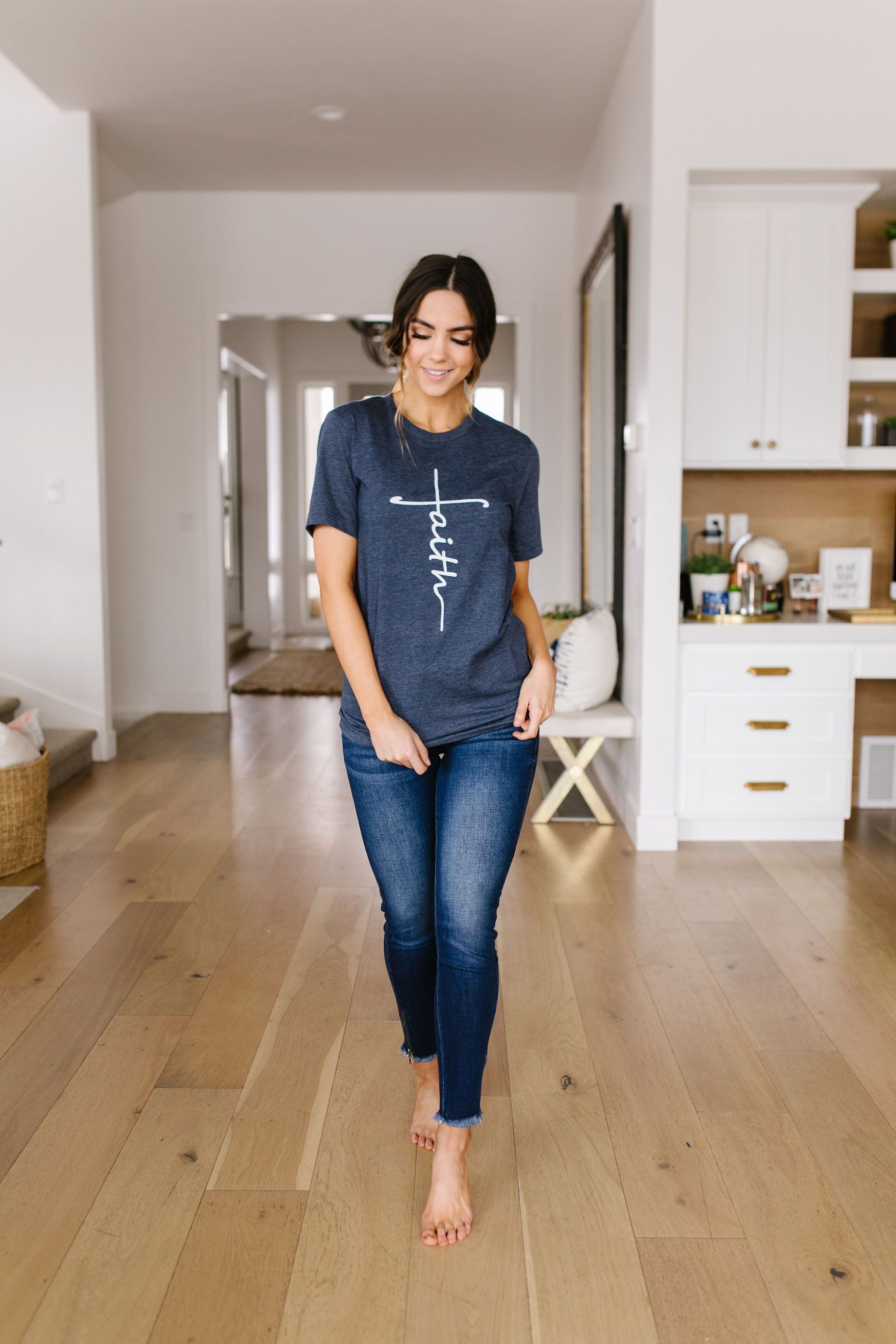 Vertical Faith Graphic Tee In Heathered Navy