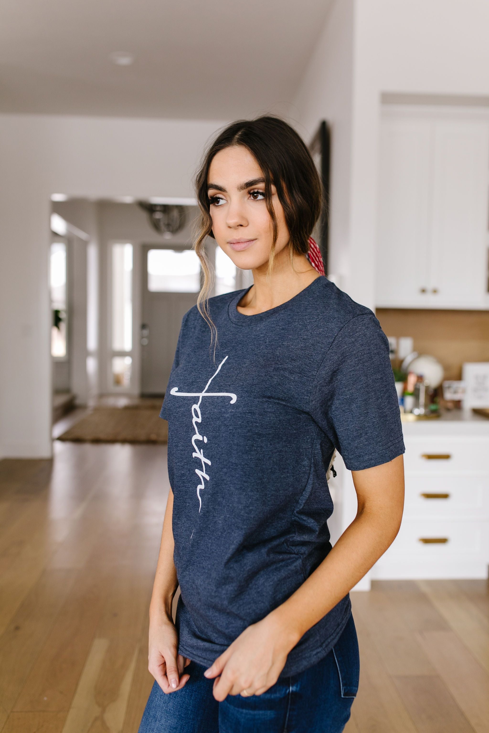 Vertical Faith Graphic Tee In Heathered Navy