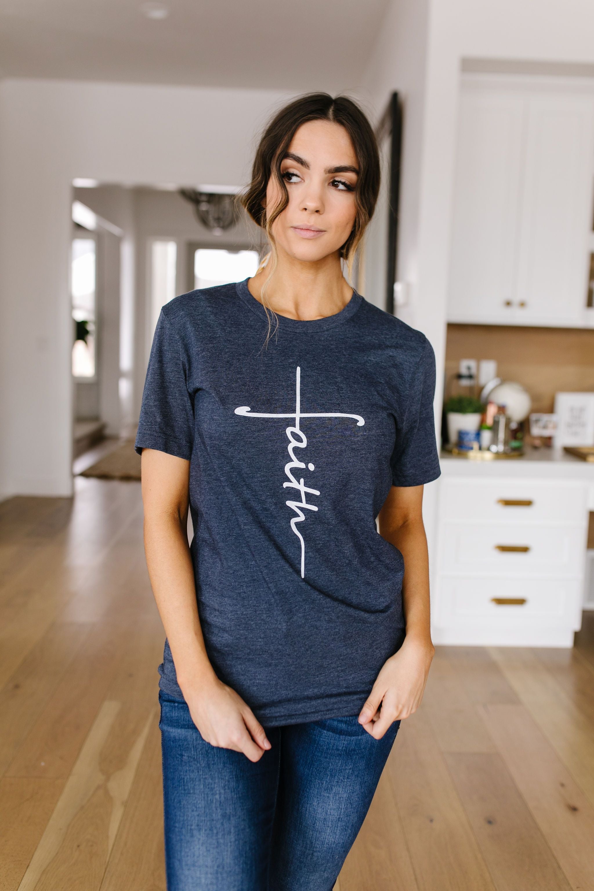 Vertical Faith Graphic Tee In Heathered Navy