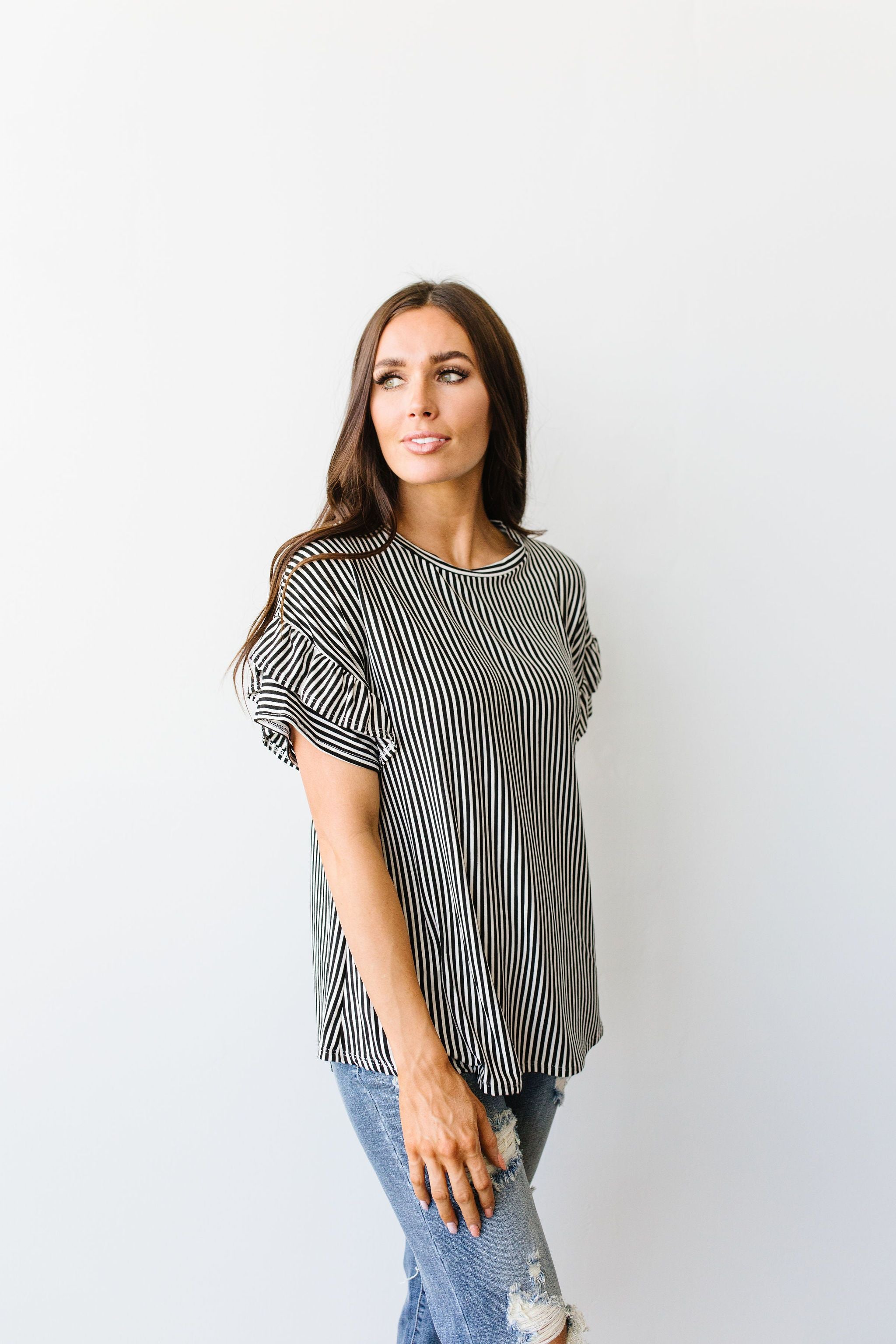Vertical Horizon Striped Top In Black