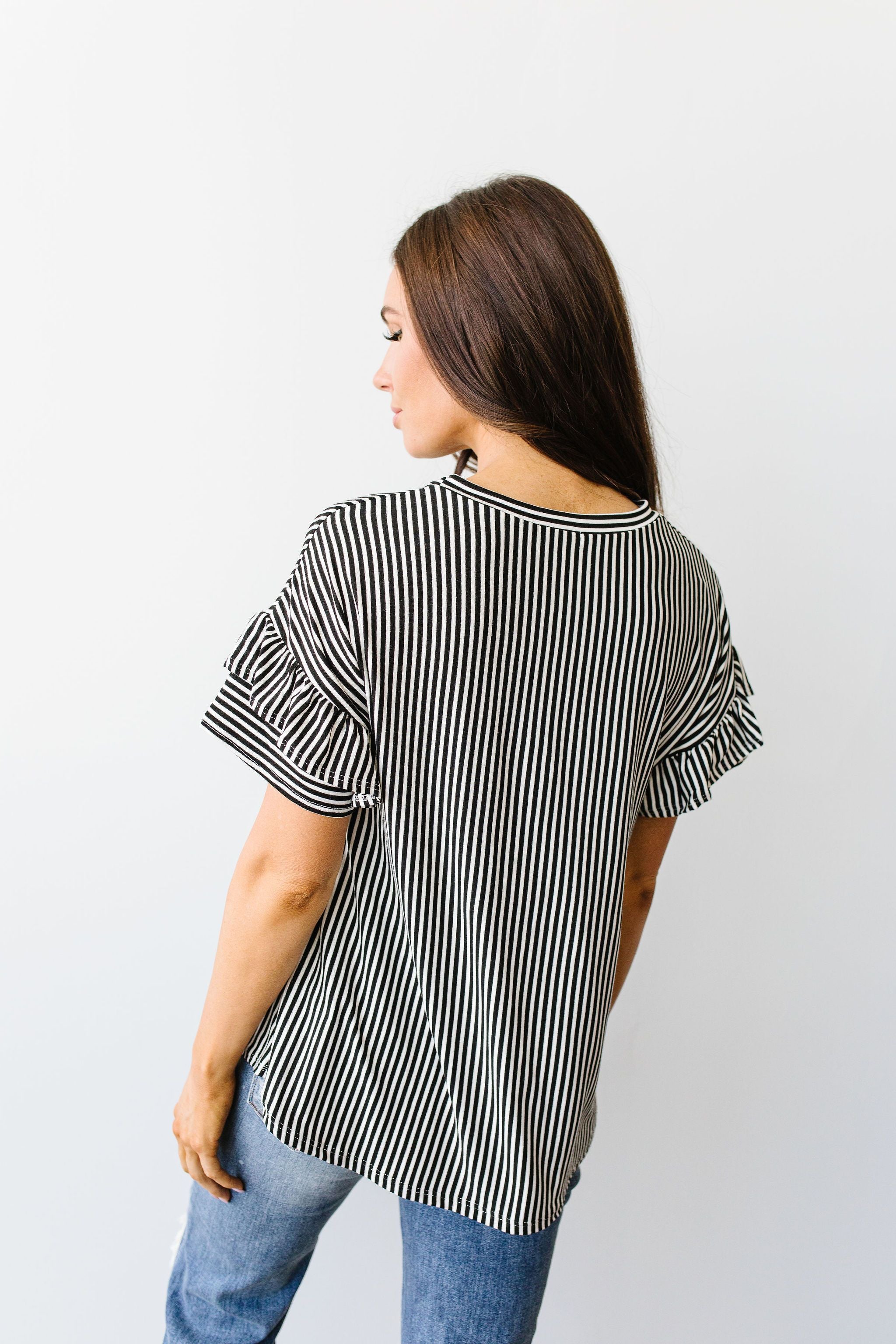 Vertical Horizon Striped Top In Black