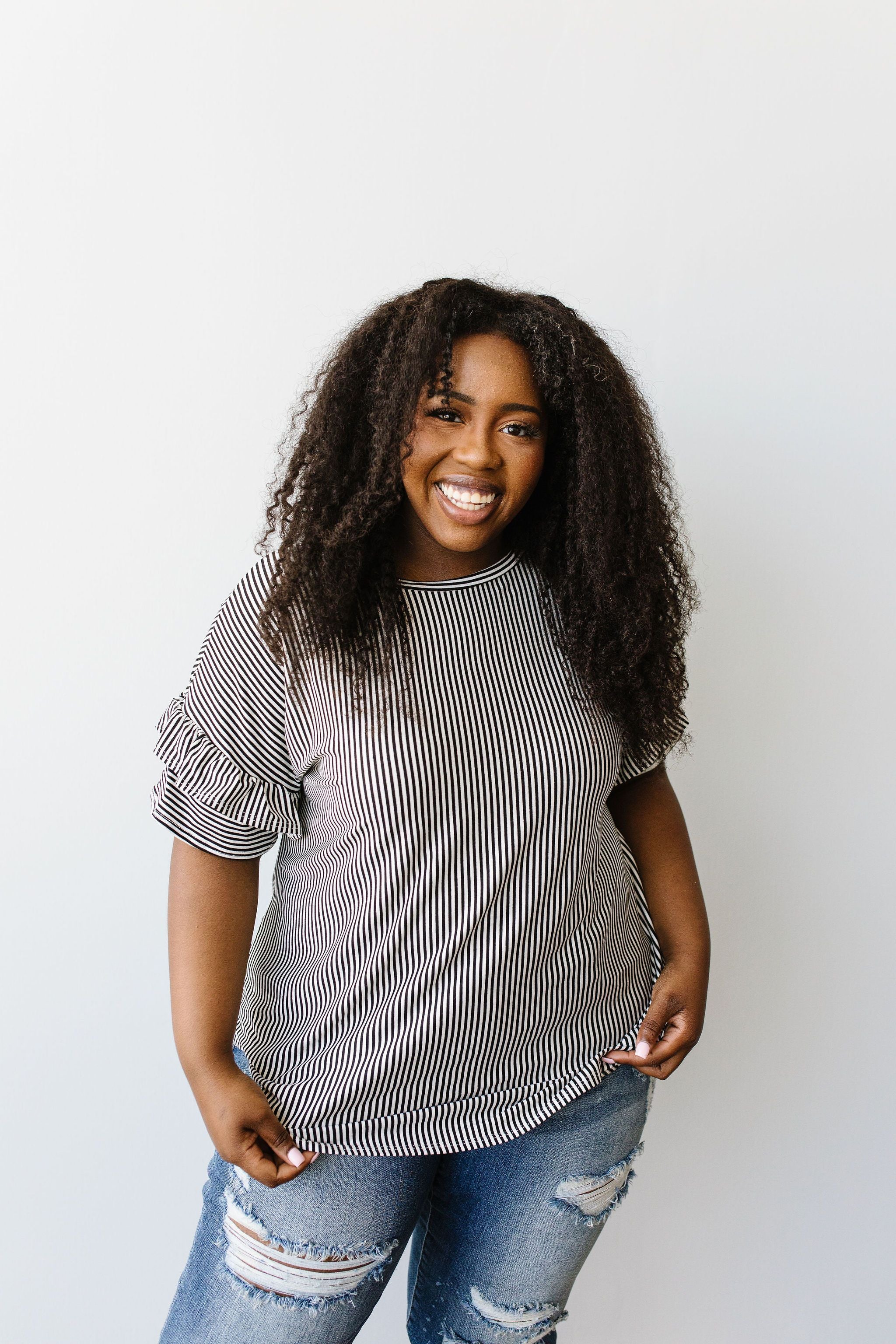 Vertical Horizon Striped Top In Black