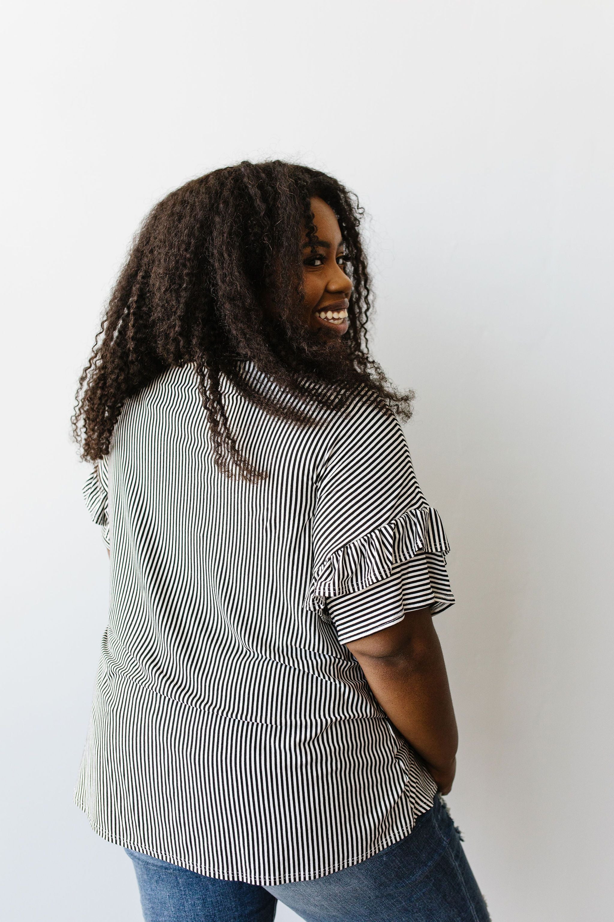 Vertical Horizon Striped Top In Black