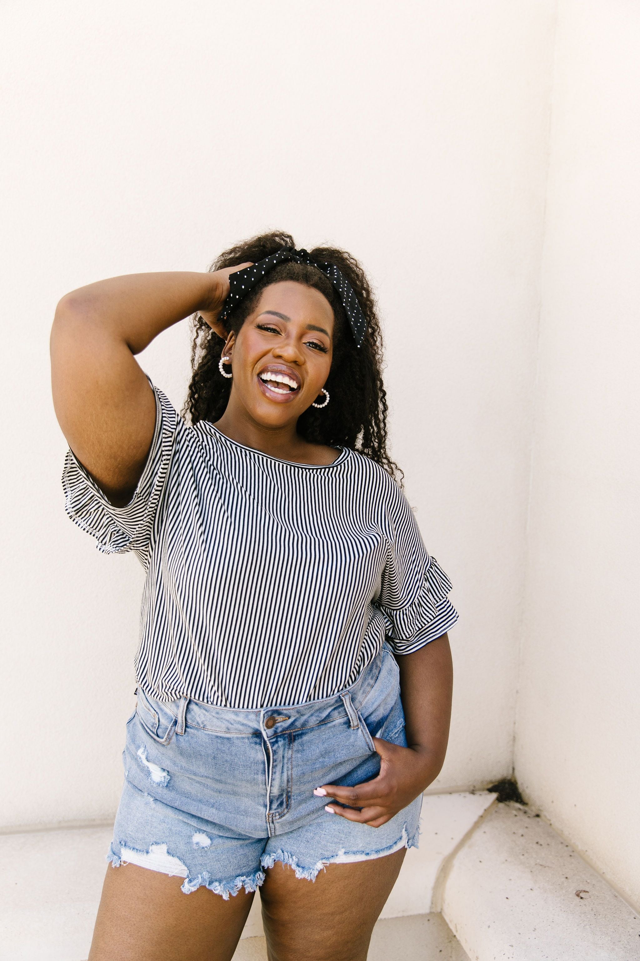 Vertical Horizon Striped Top In Black