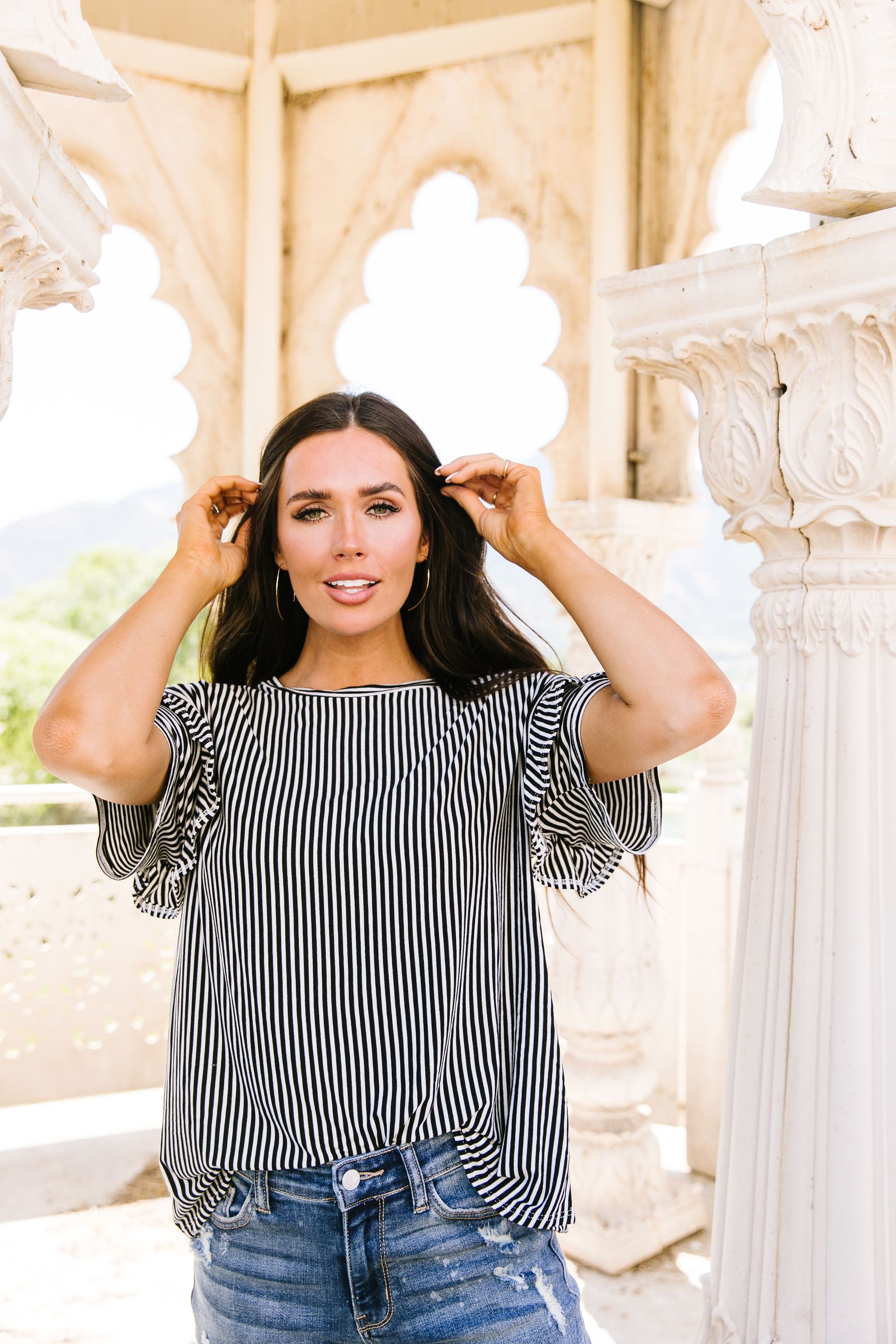 Vertical Horizon Striped Top In Black