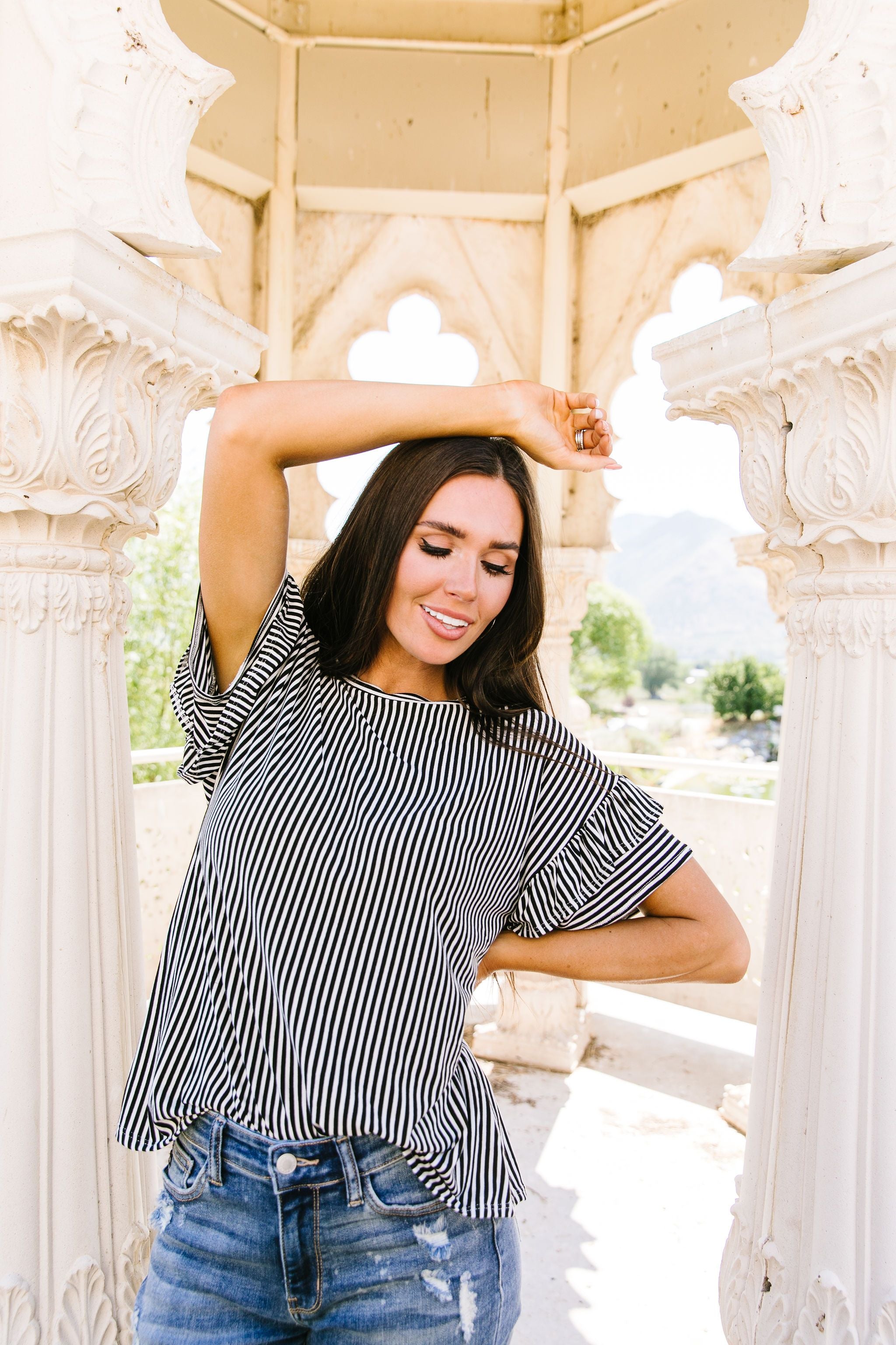 Vertical Horizon Striped Top In Black