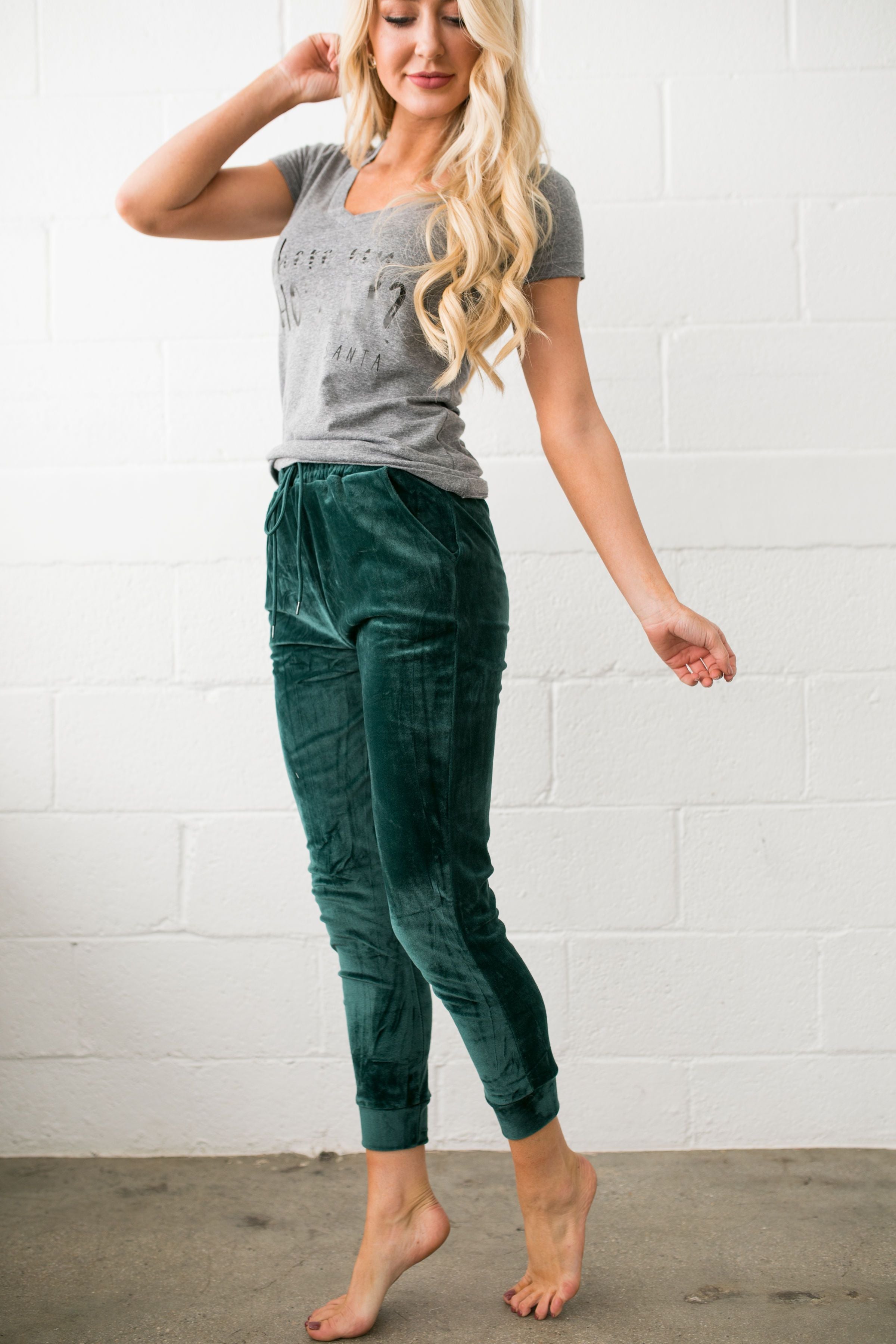Very Velvety Velour Joggers In Green - ALL SALES FINAL