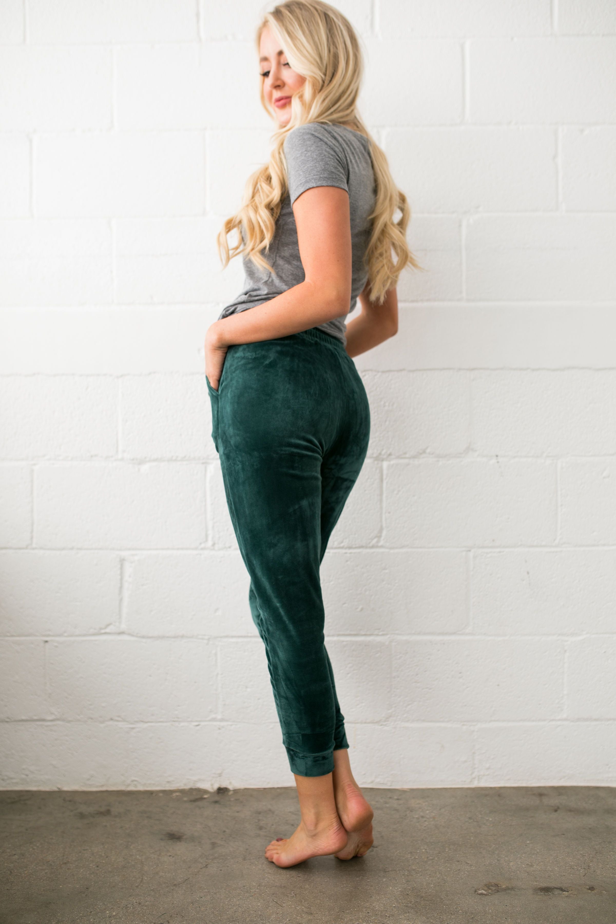 Very Velvety Velour Joggers In Green - ALL SALES FINAL
