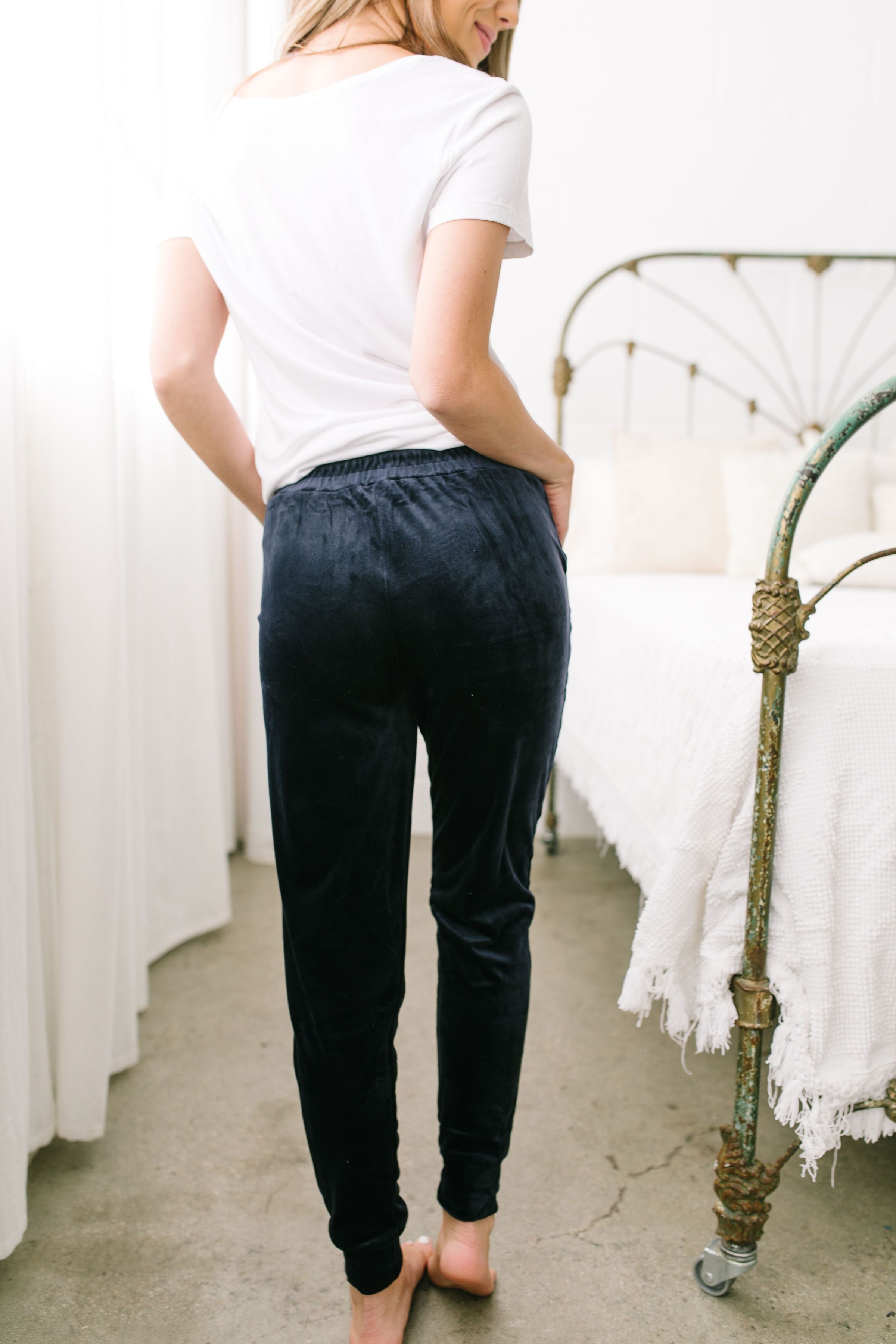 Very Velvety Velour Joggers In Navy - ALL SALES FINAL