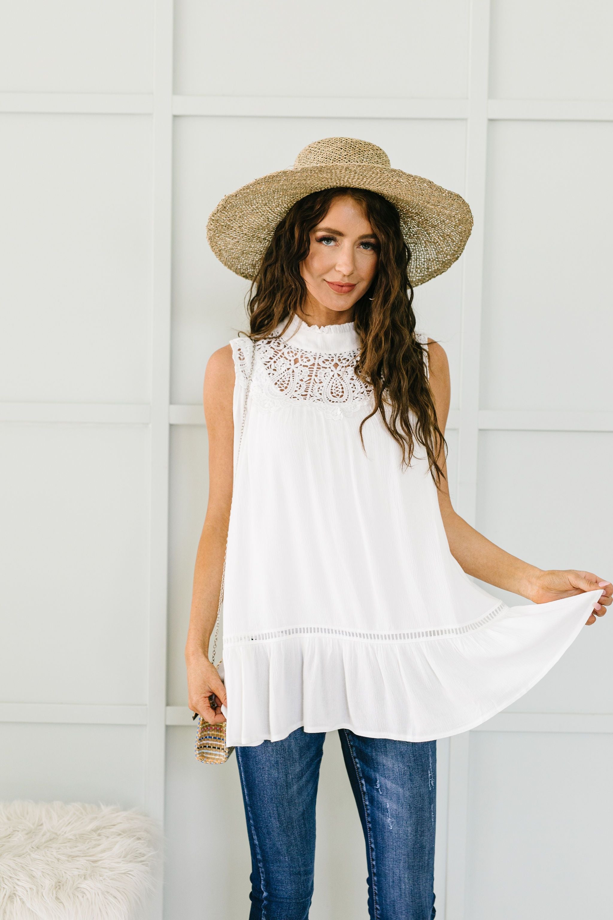 Victoria Lace Mock Neck Top In Ivory