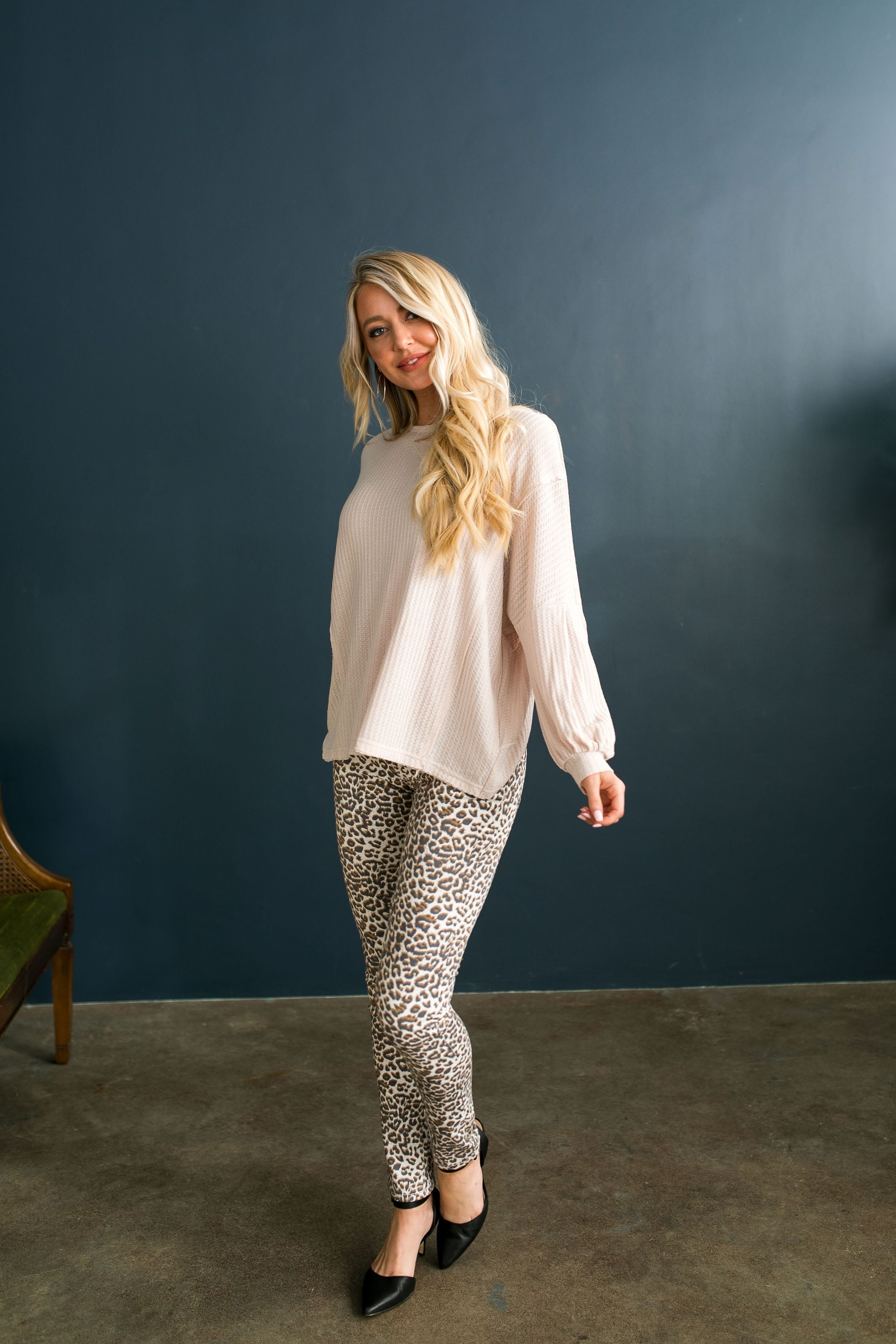 Waffle Knit Cross Back Top In Nude - ALL SALES FINAL