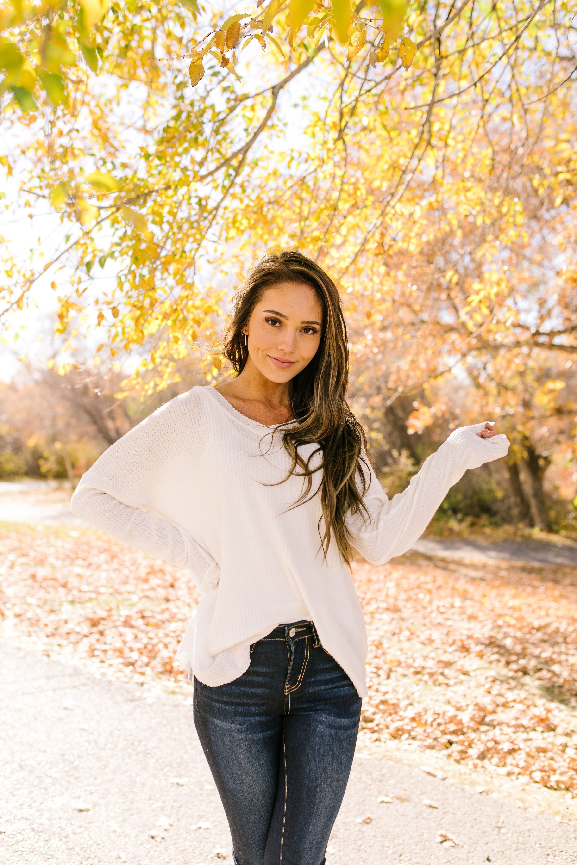 Wake Up And Go Waffle Knit Top In Ivory