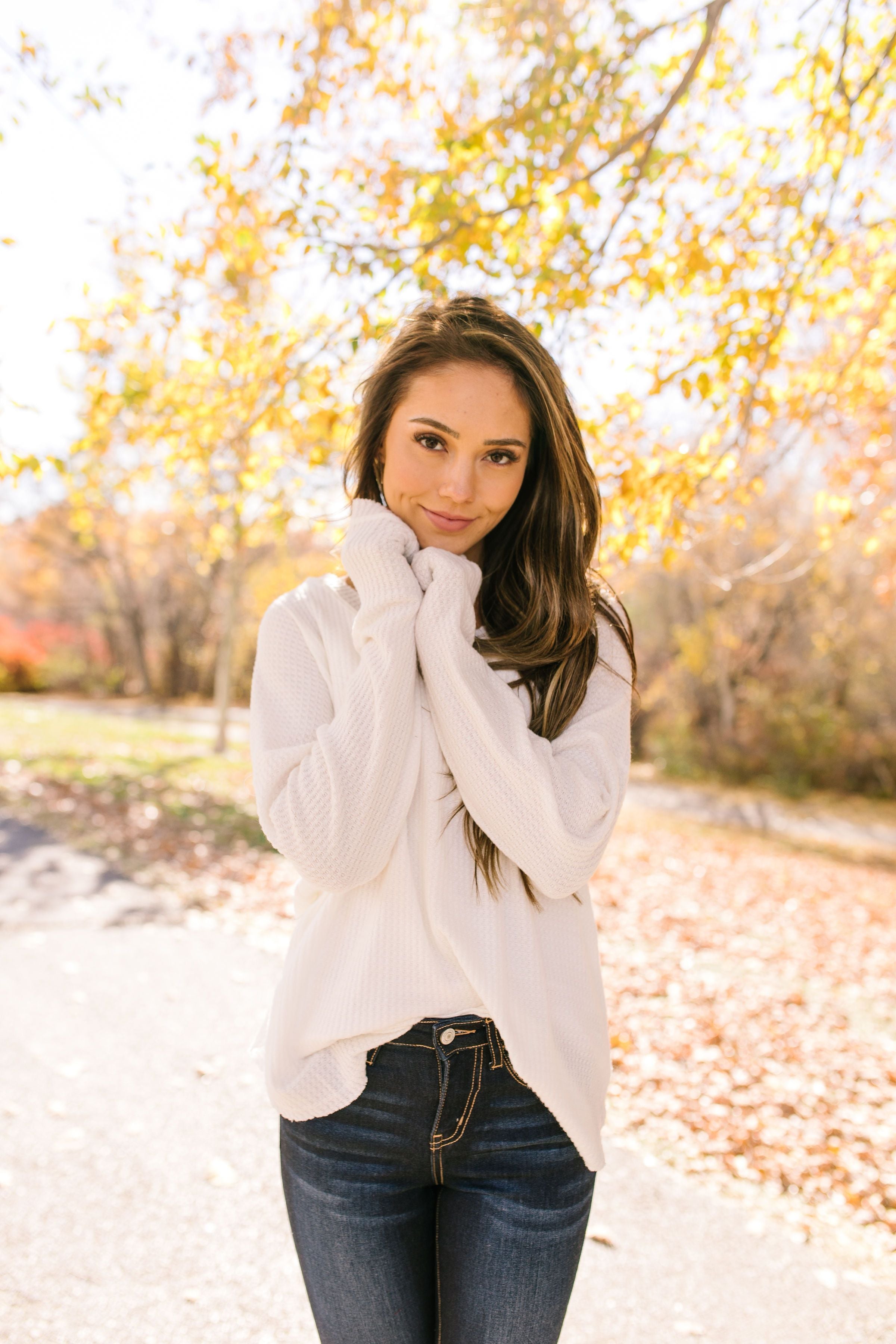 Wake Up And Go Waffle Knit Top In Ivory