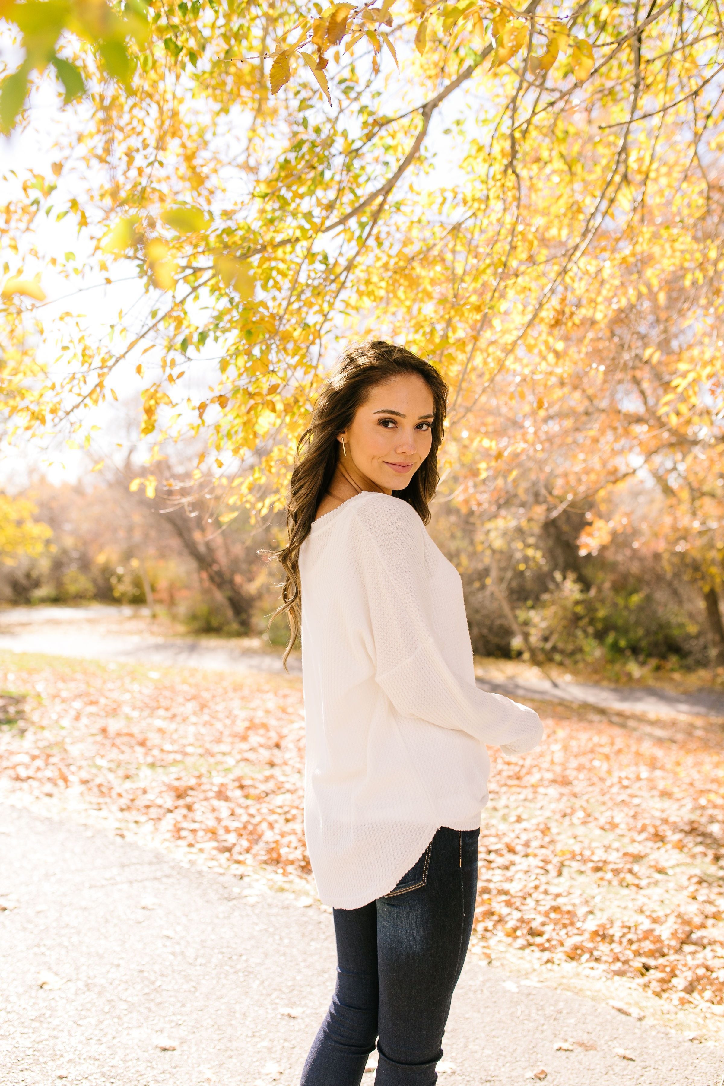 Wake Up And Go Waffle Knit Top In Ivory