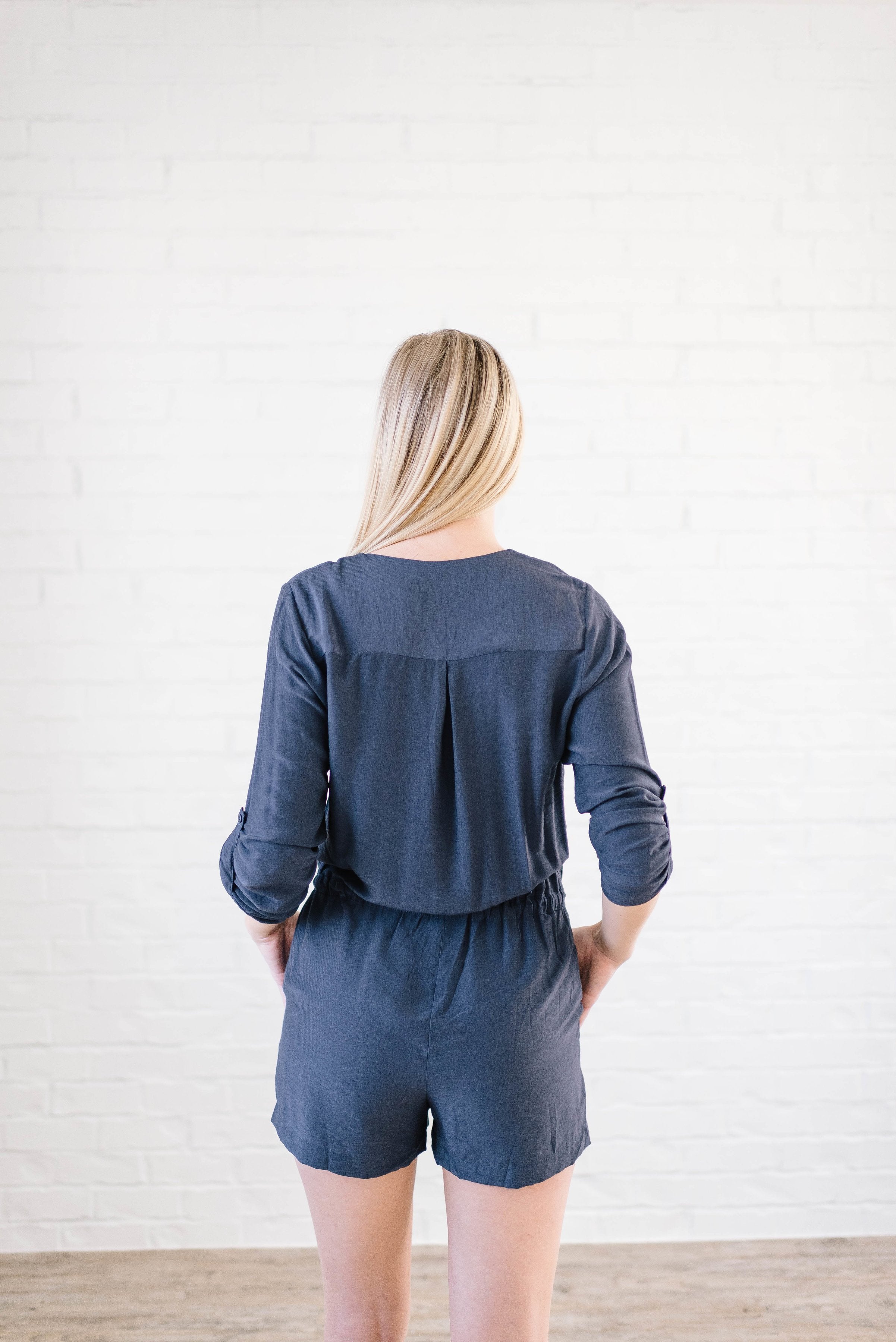 Walk With Me Romper in Navy