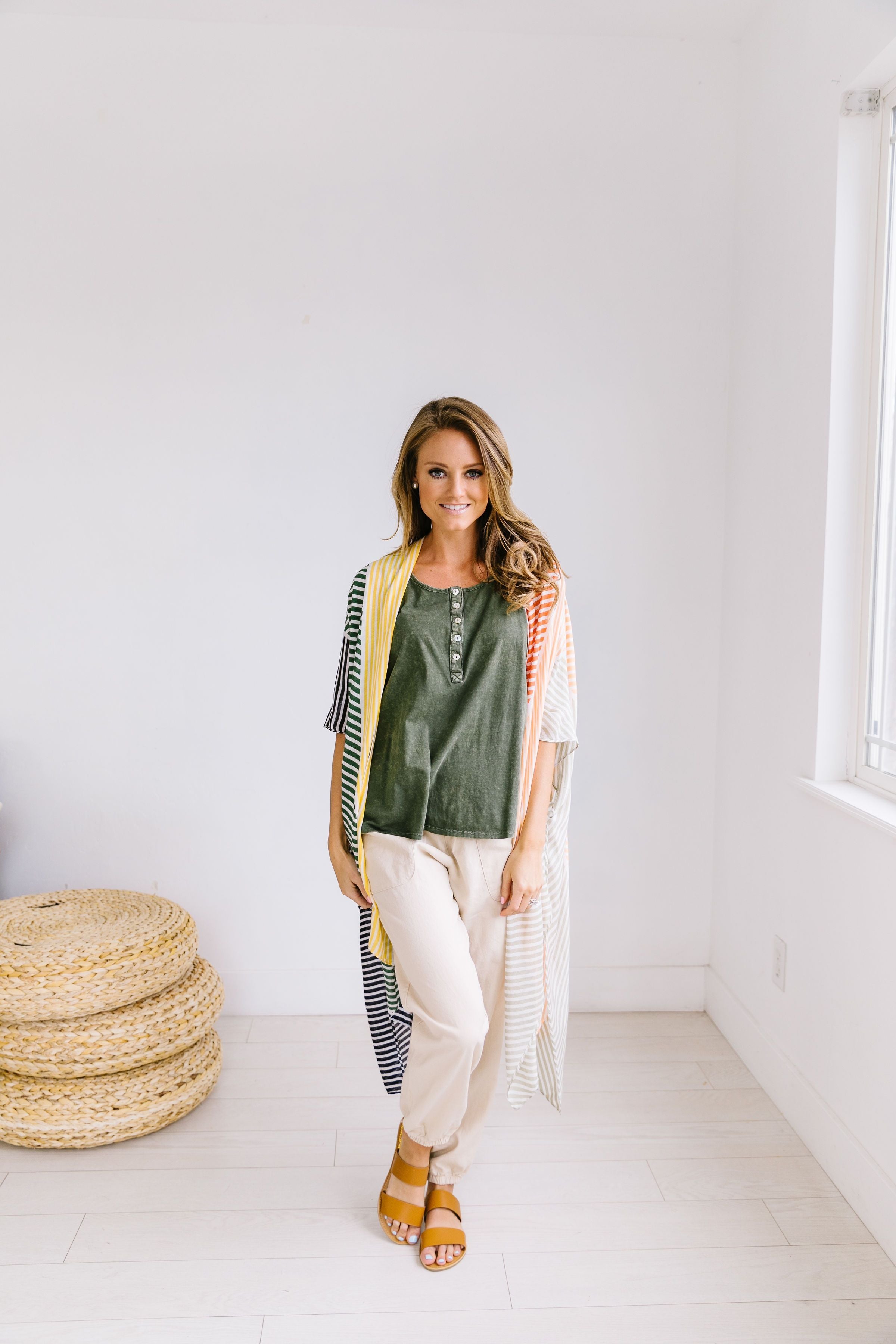 Warm Striped Color Block Kimono