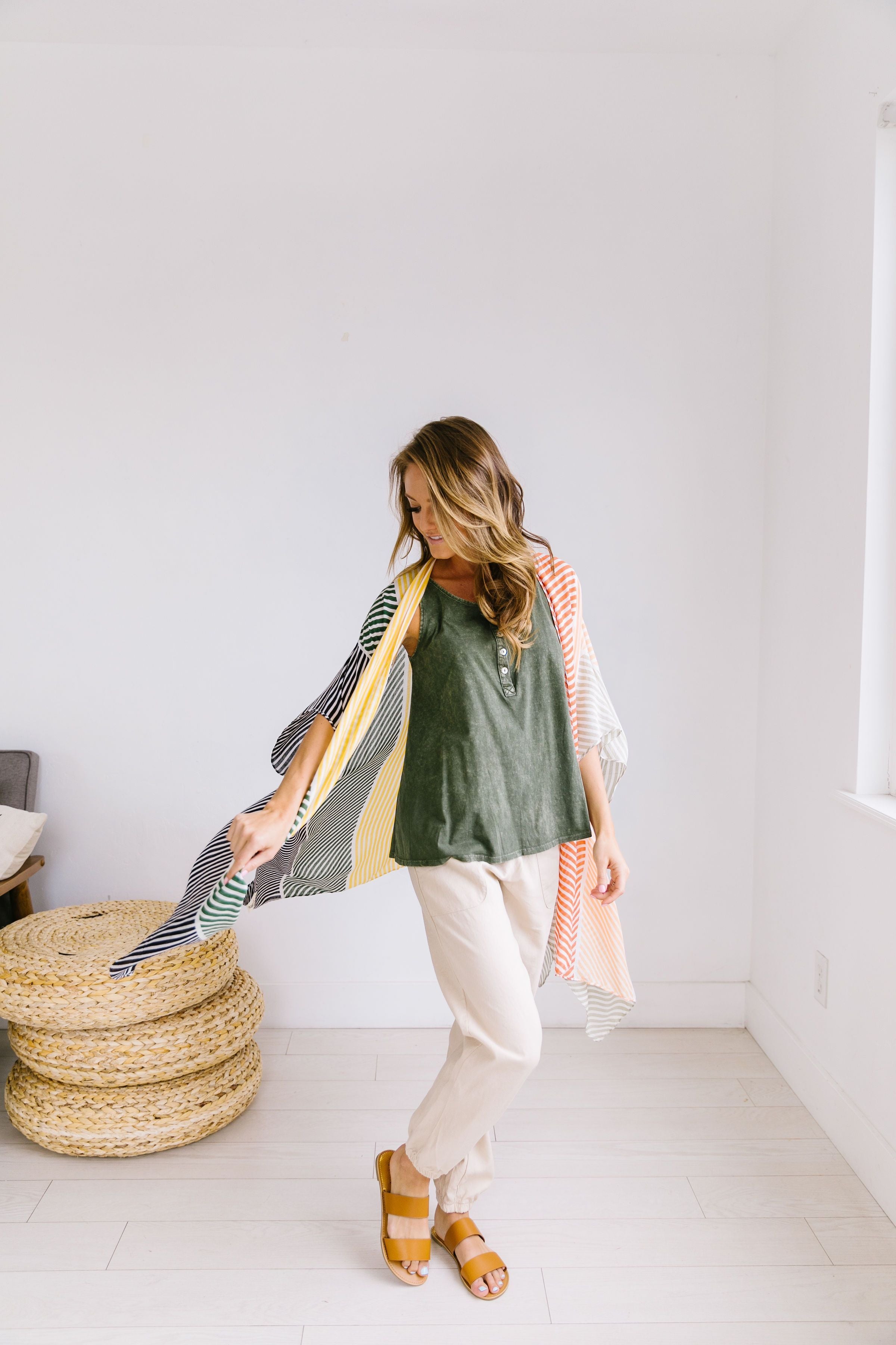 Warm Striped Color Block Kimono