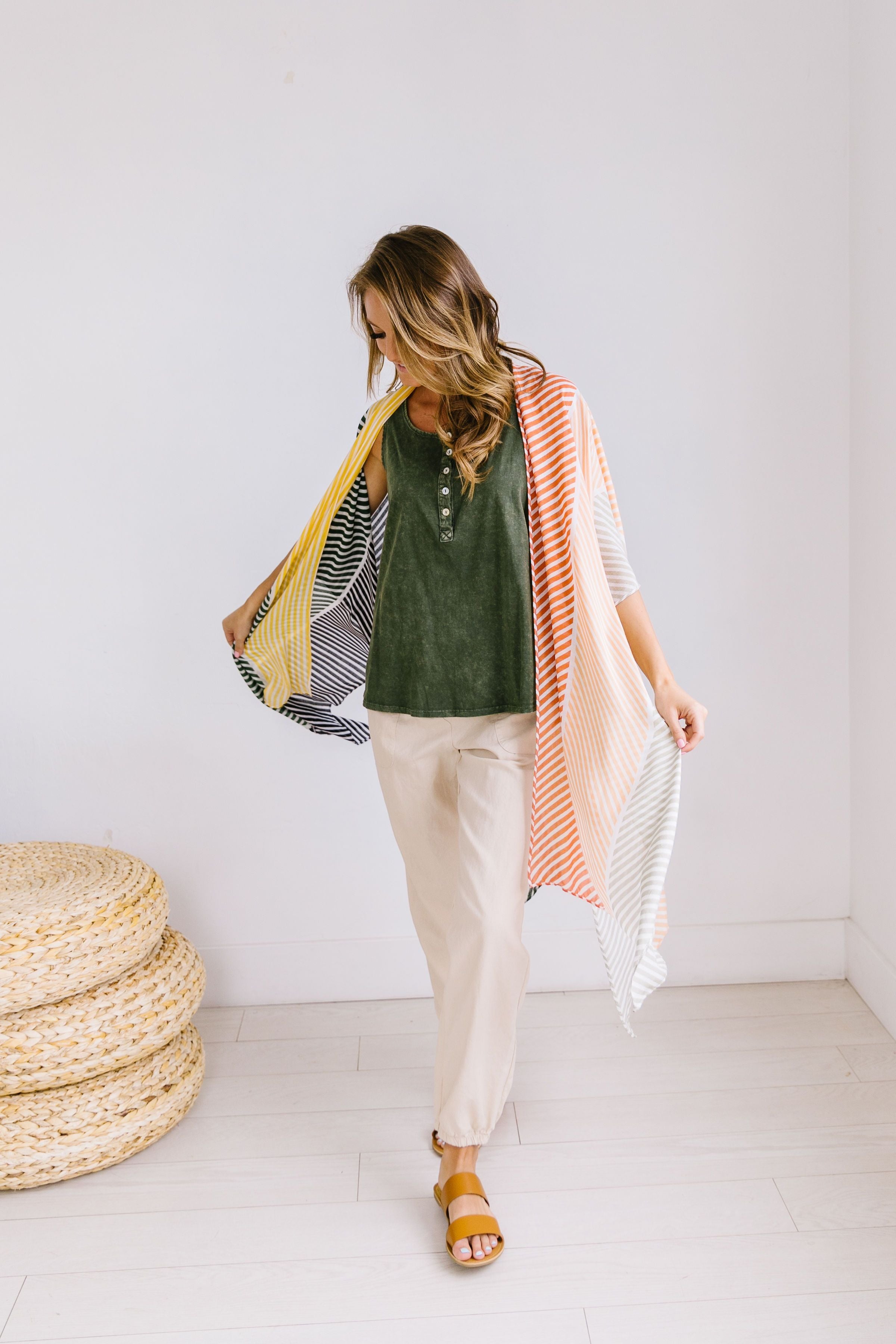 Warm Striped Color Block Kimono