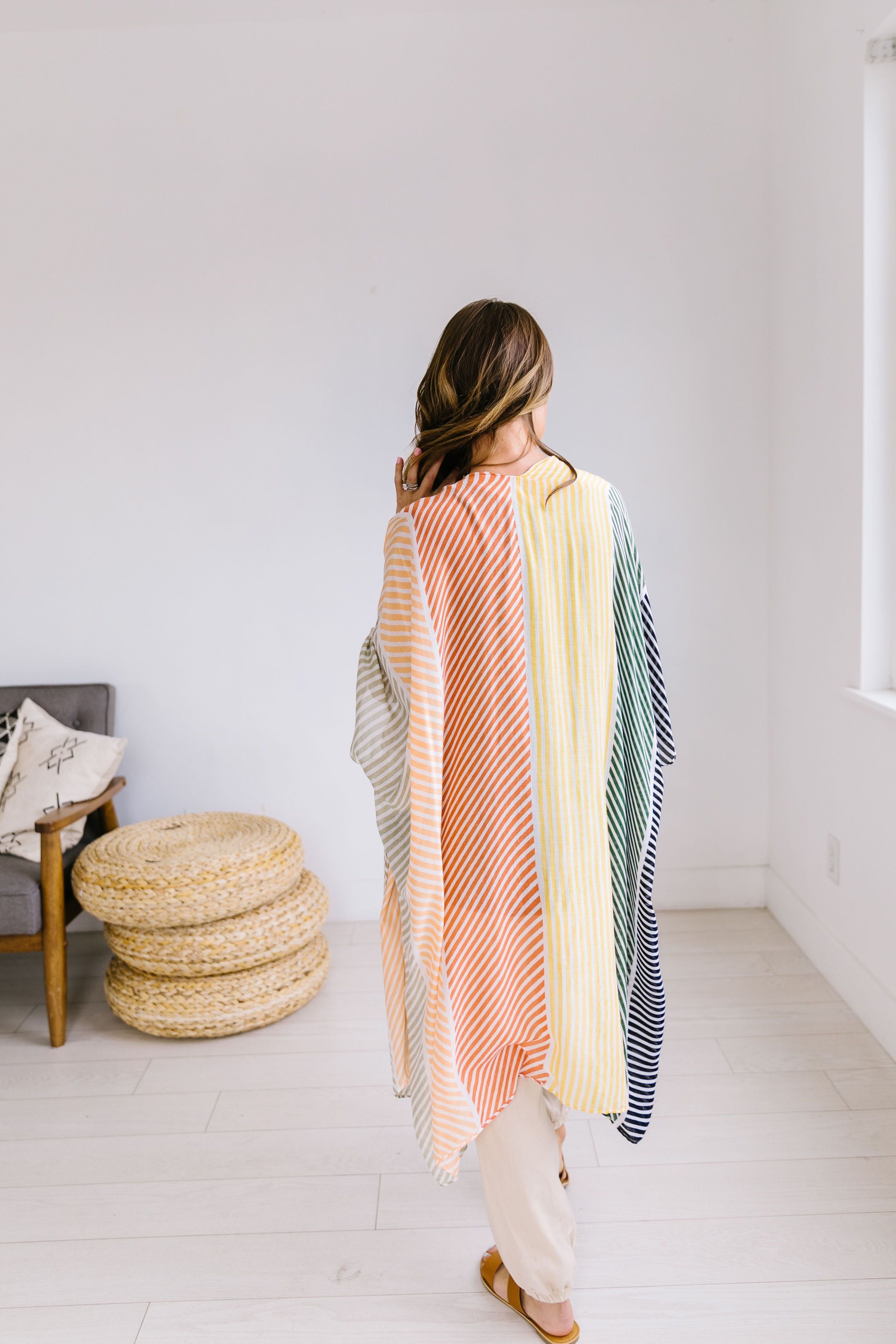 Warm Striped Color Block Kimono