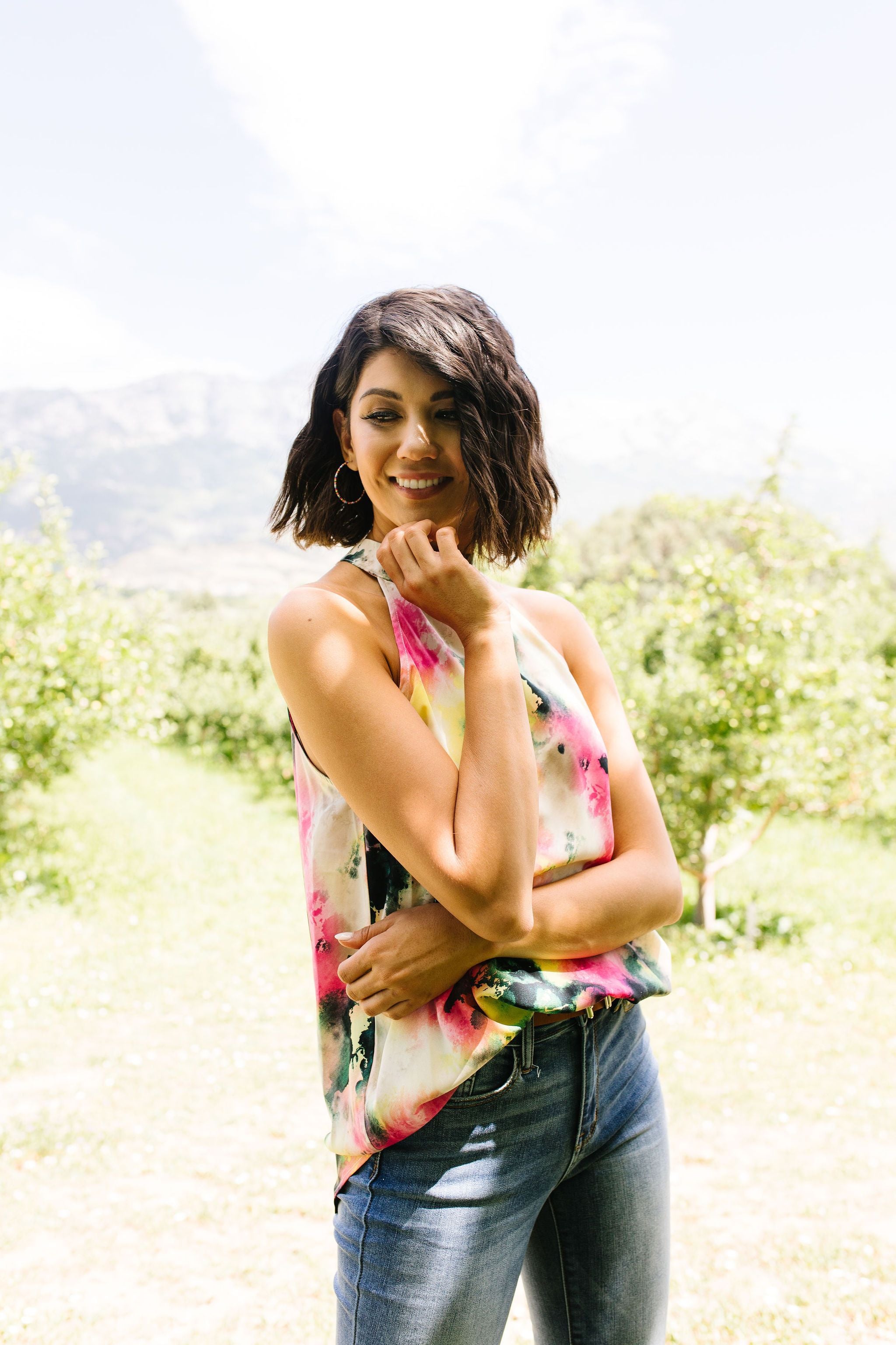 Watercolor Tie Dye Garden Halter Top