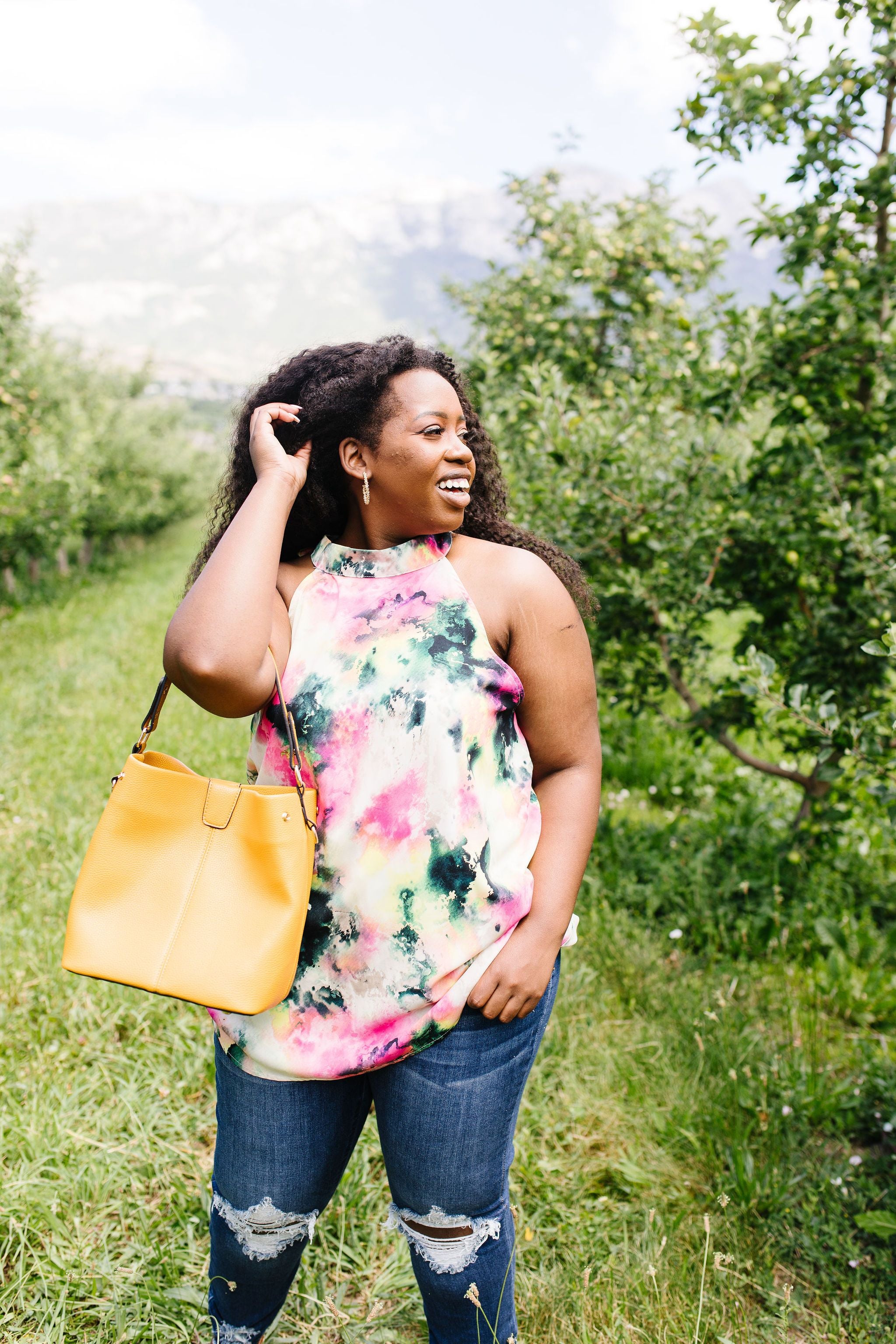 Watercolor Tie Dye Garden Halter Top