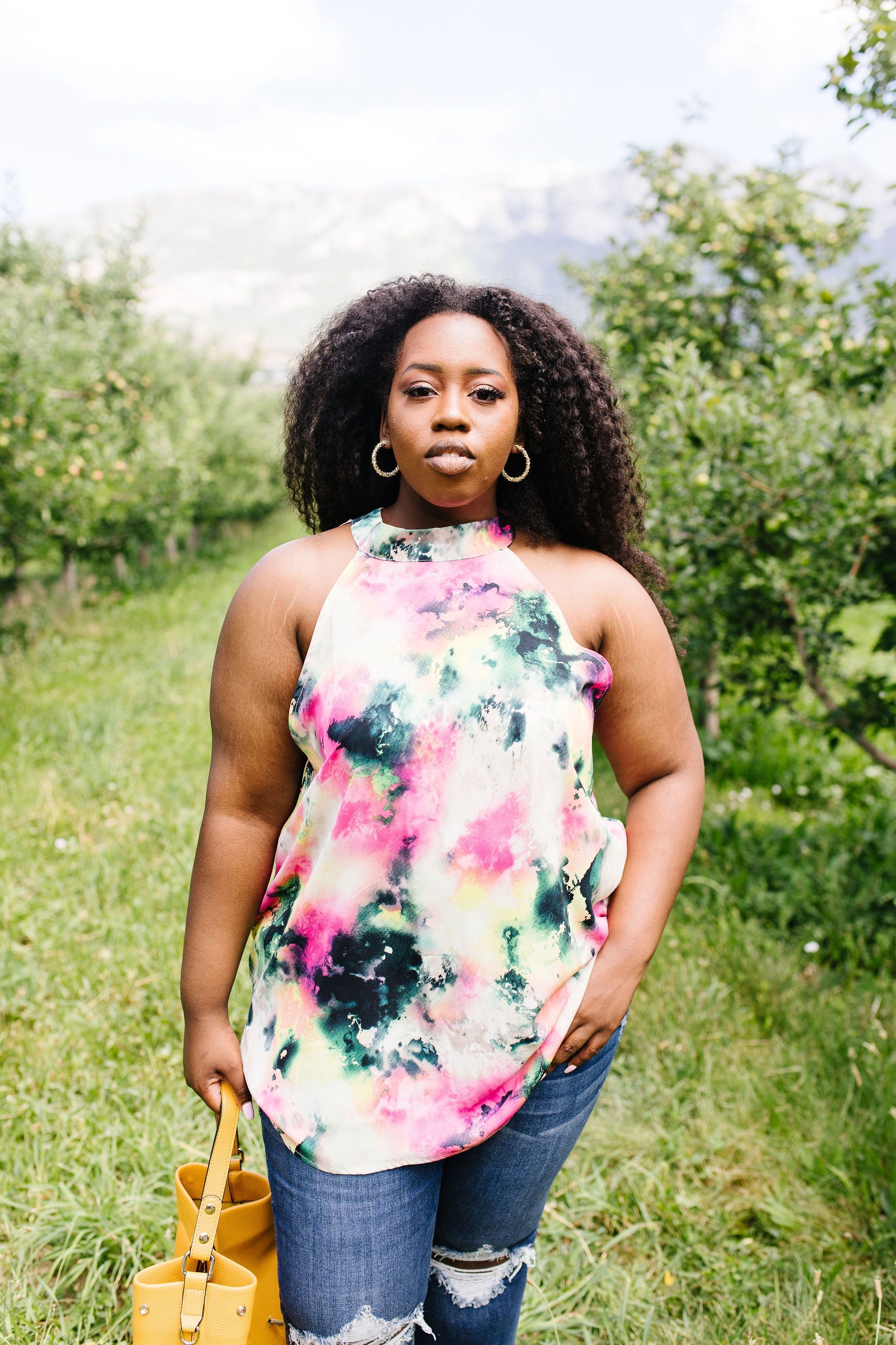 Watercolor Tie Dye Garden Halter Top