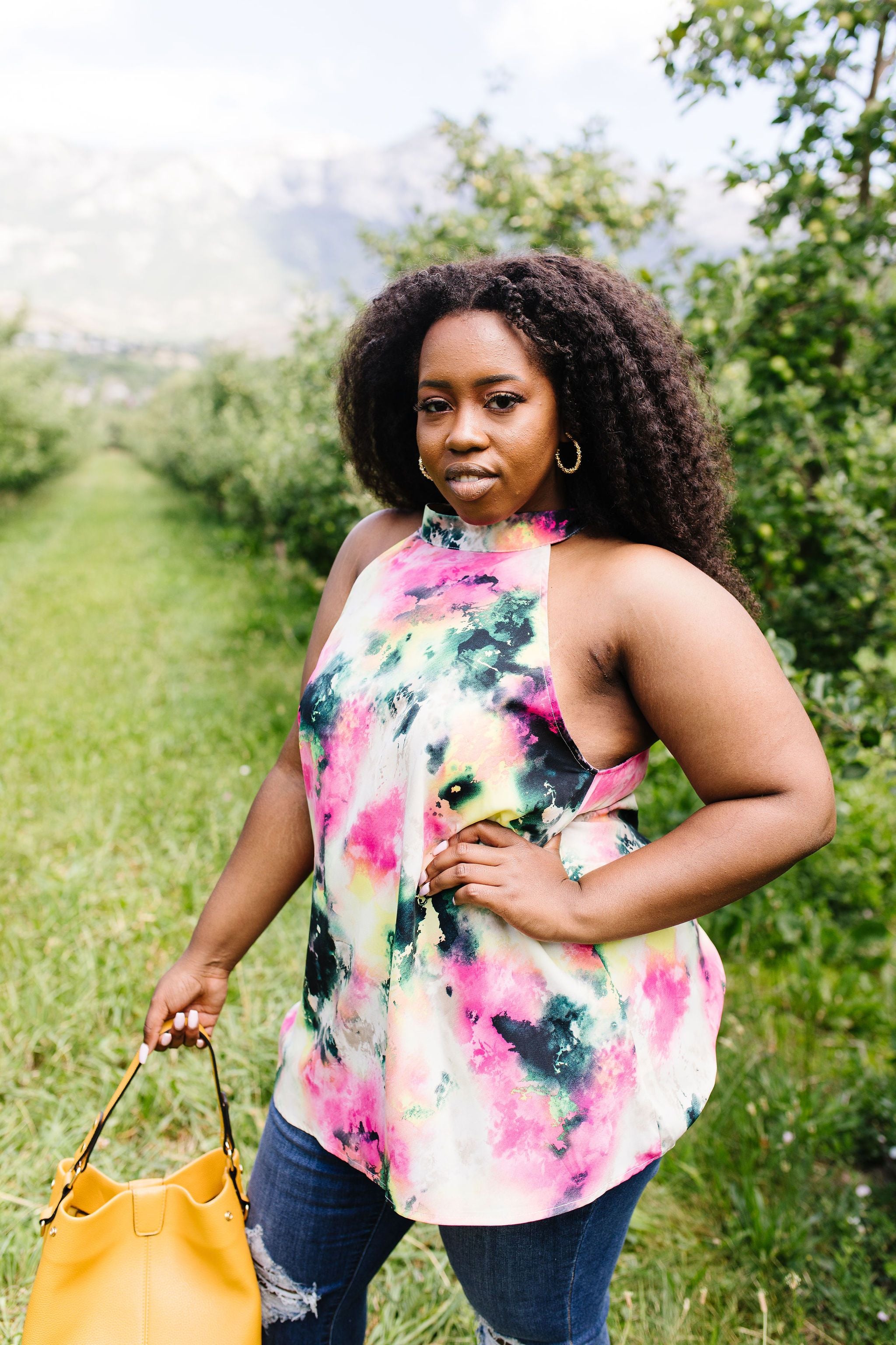 Watercolor Tie Dye Garden Halter Top