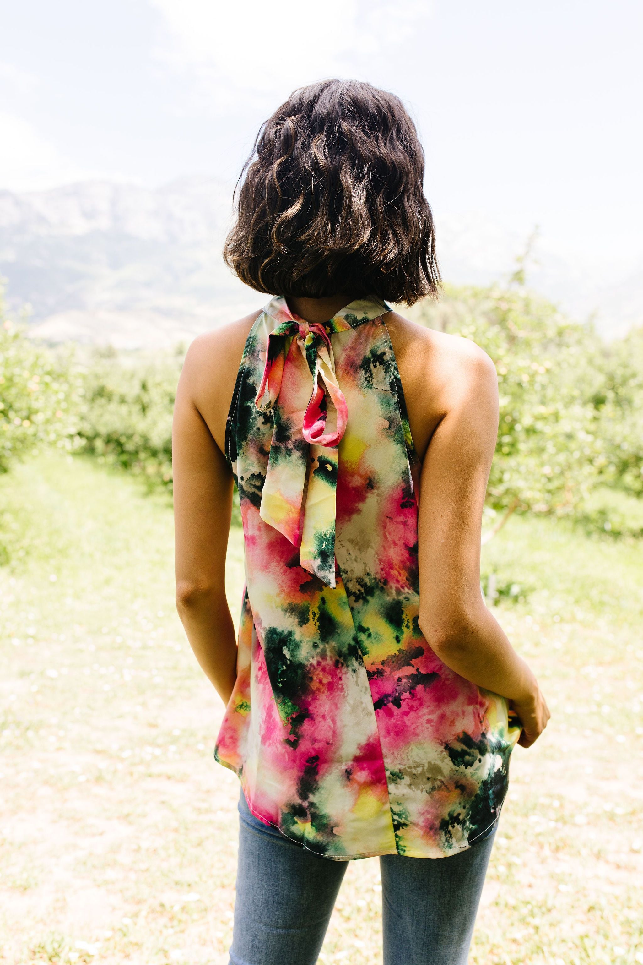 Watercolor Tie Dye Garden Halter Top
