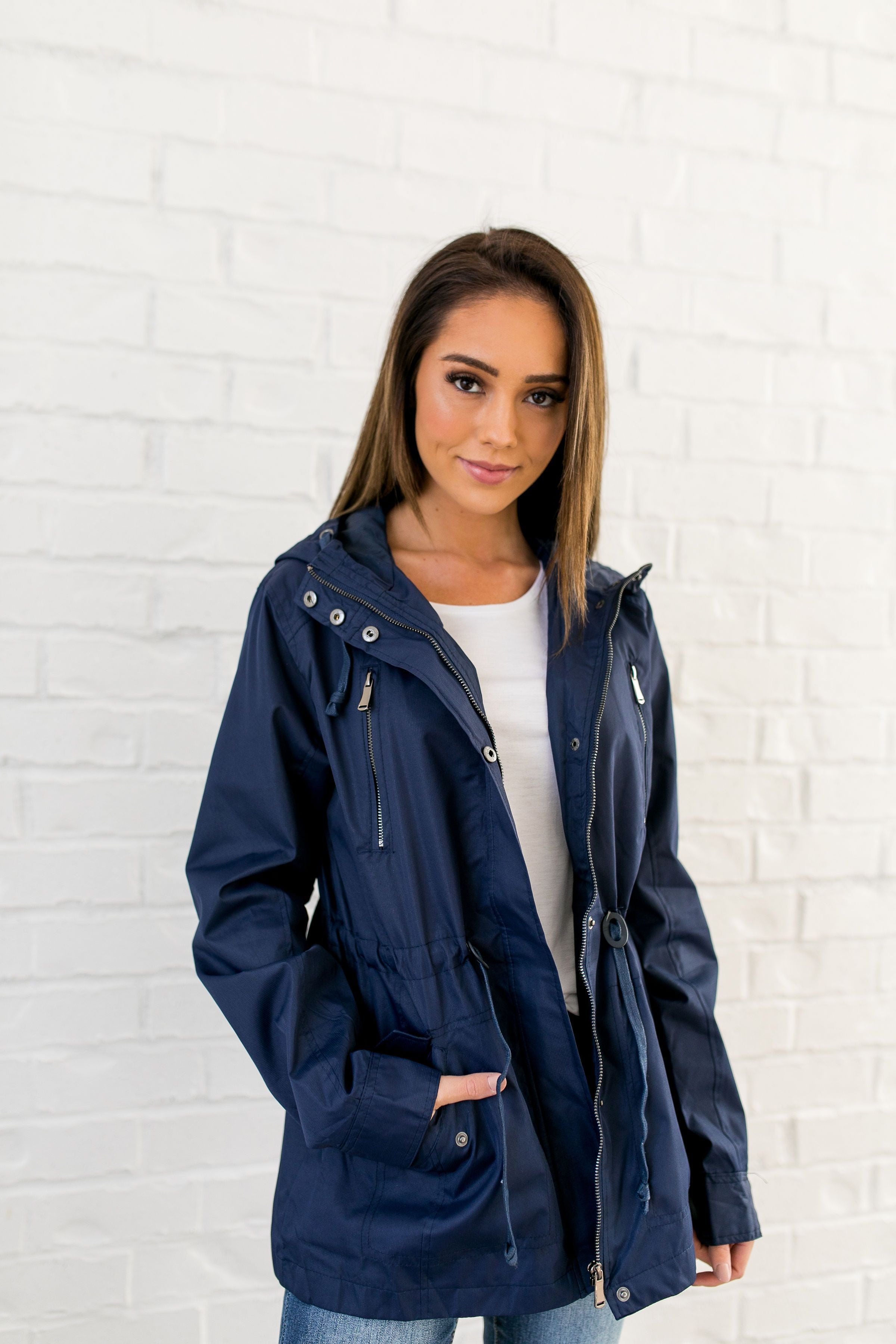 Waterproof Hooded Anorak In Navy