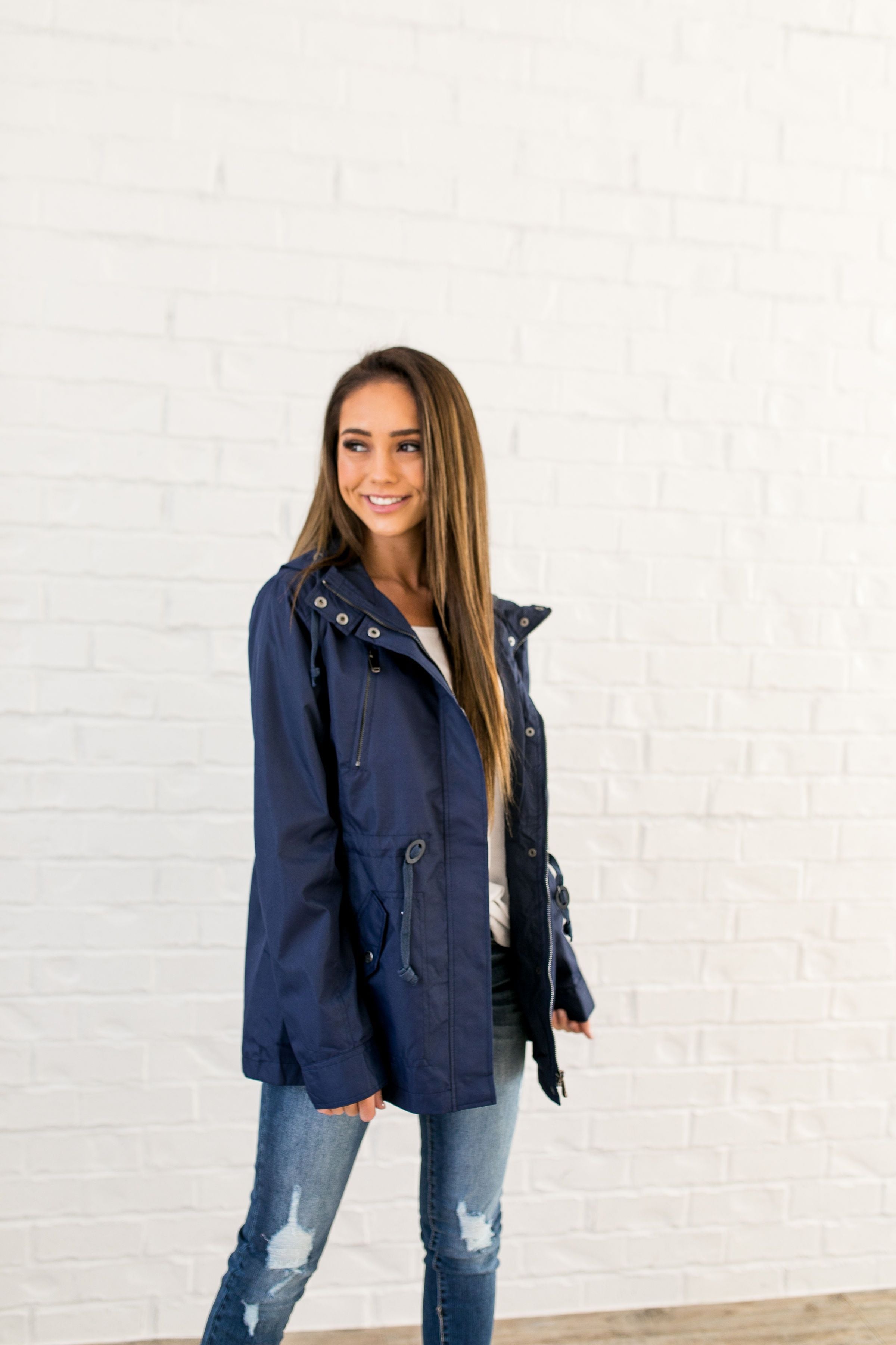 Waterproof Hooded Anorak In Navy