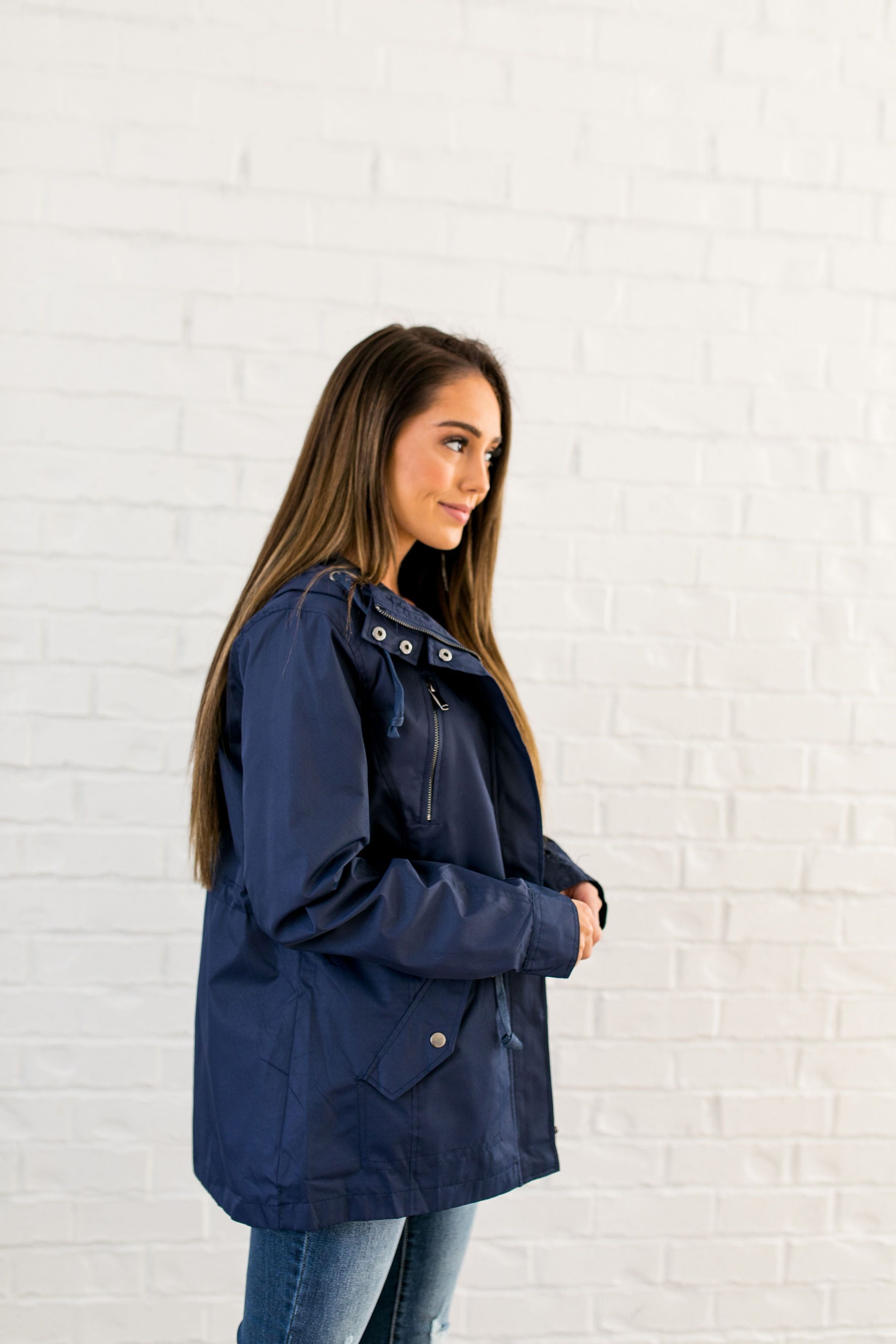 Waterproof Hooded Anorak In Navy