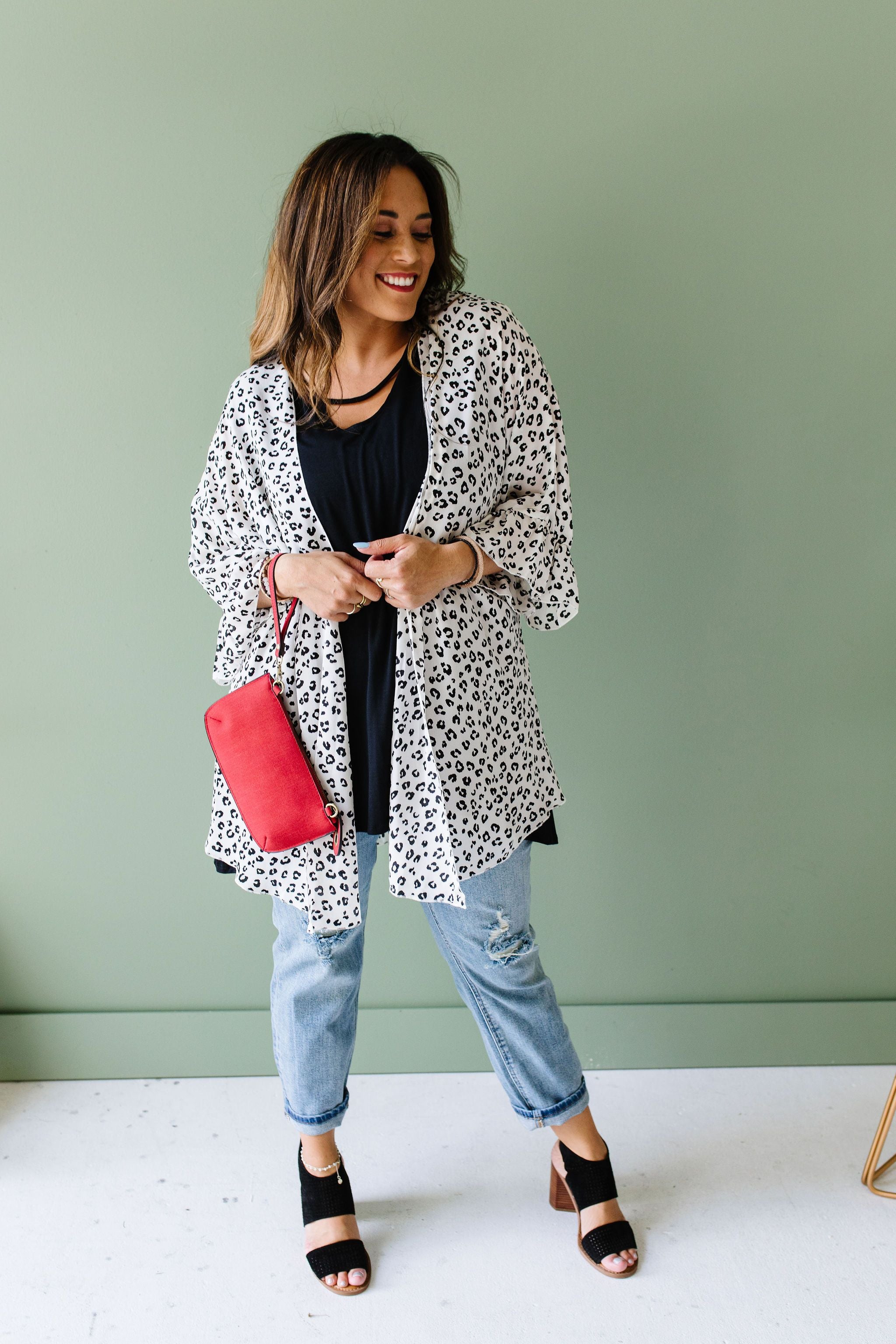 White & Black Spotted Kimono