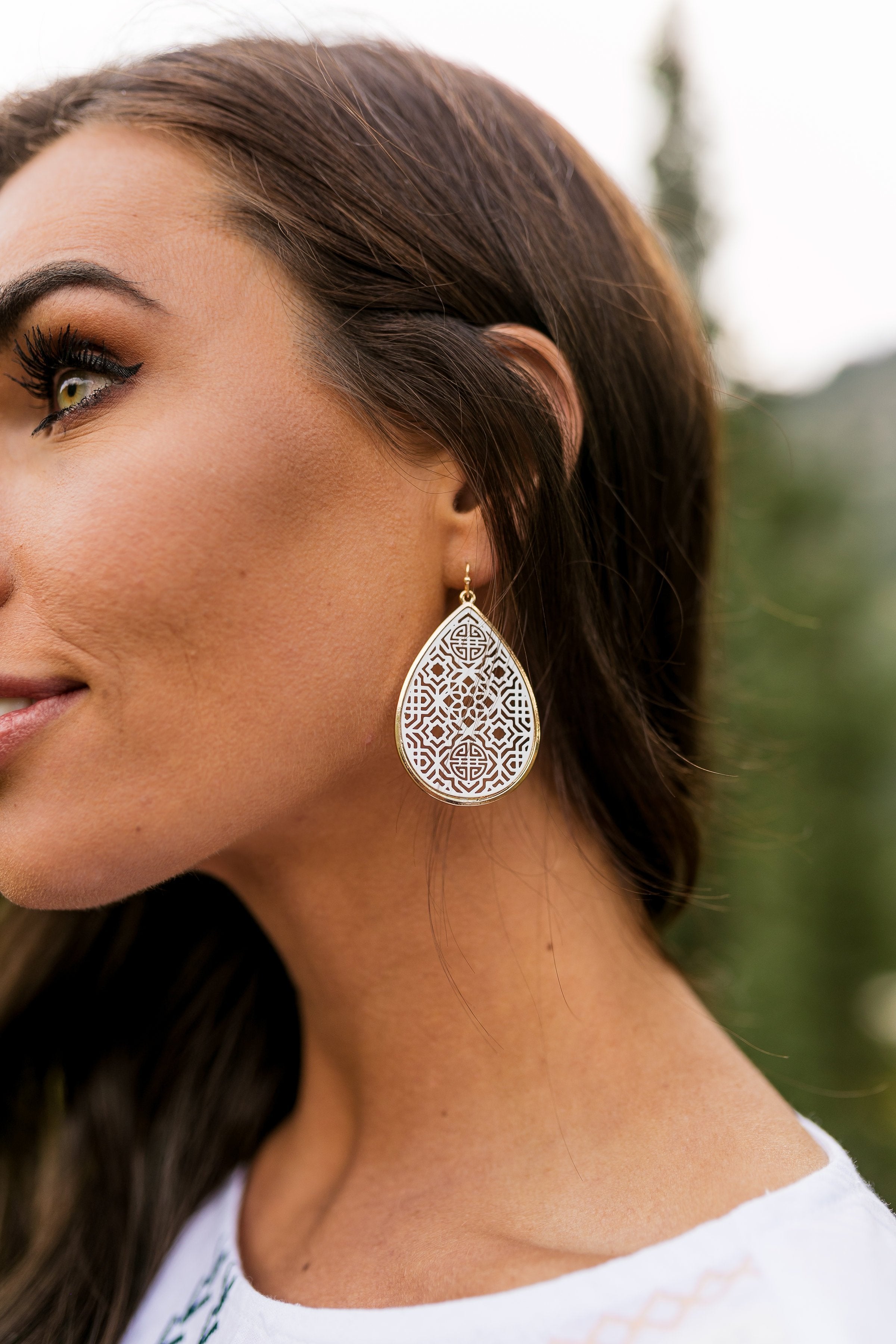 White Moroccan Cut Earrings