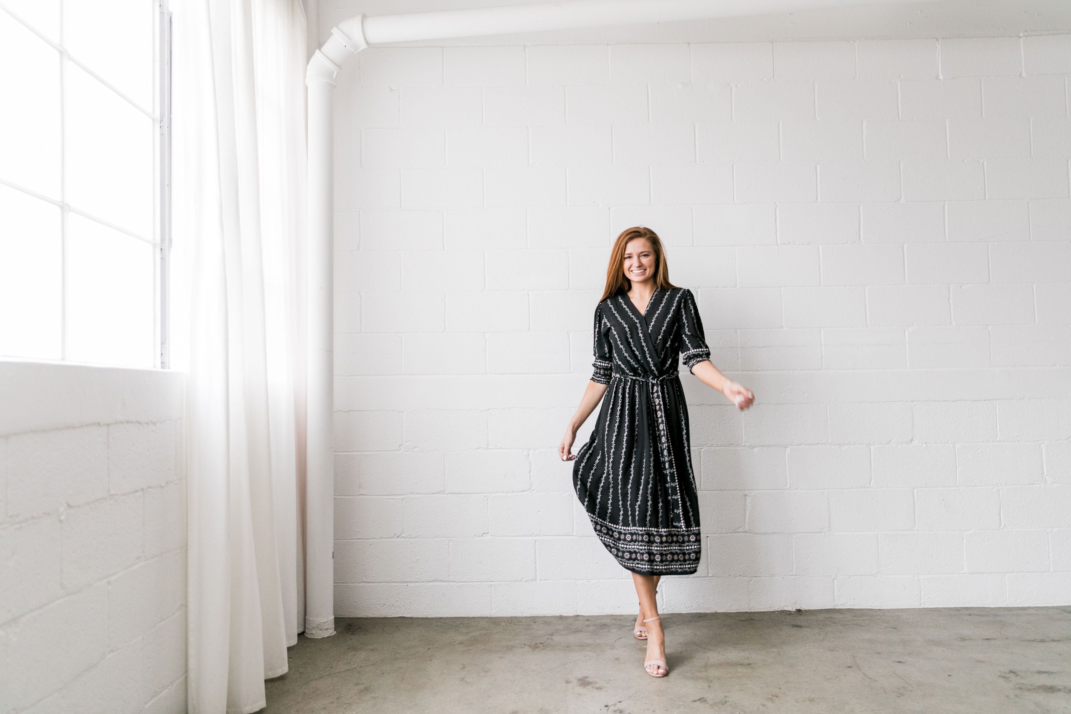 Winding Vines Wrap Dress In Black