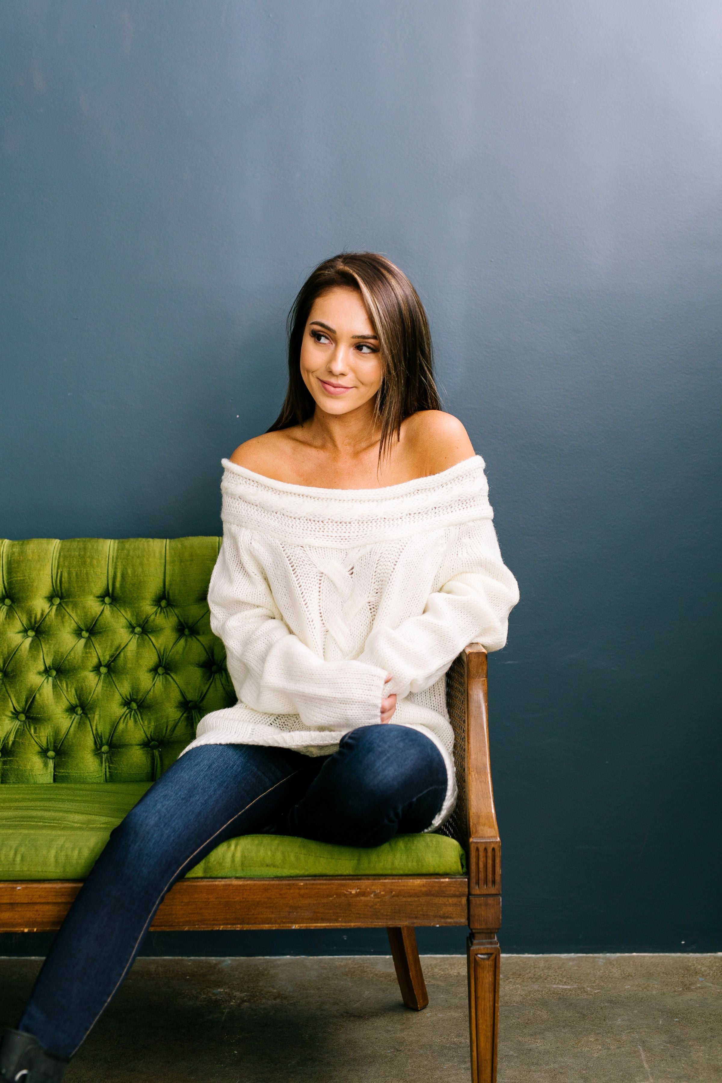 Winter White Cable Knit Off The Shoulder Sweater - ALL SALES FINAL