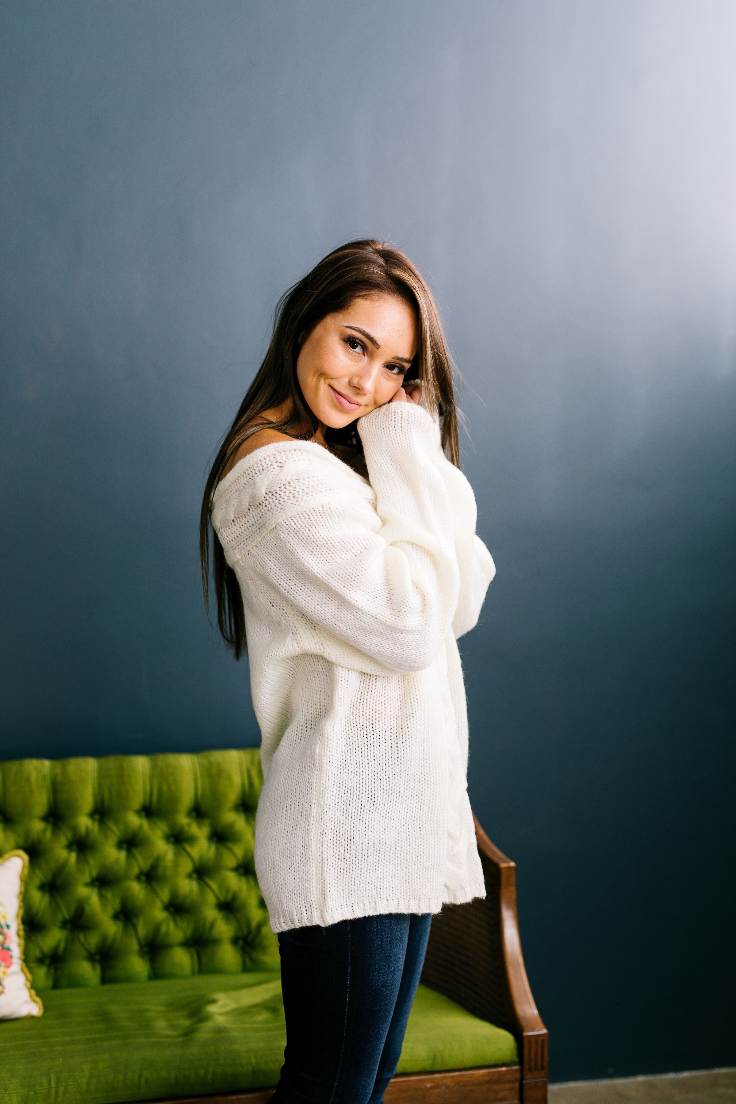 Winter White Cable Knit Off The Shoulder Sweater - ALL SALES FINAL