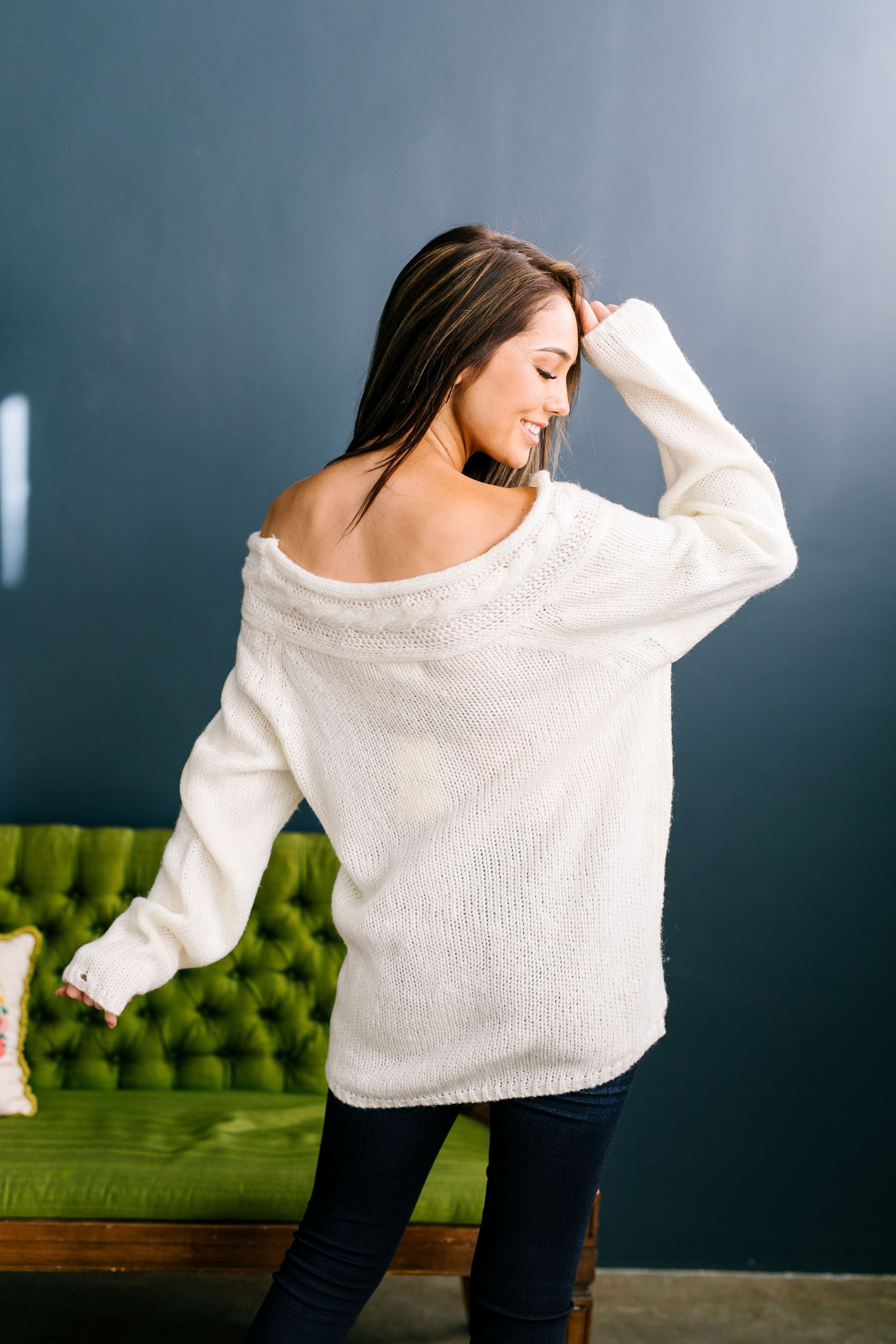 Winter White Cable Knit Off The Shoulder Sweater - ALL SALES FINAL