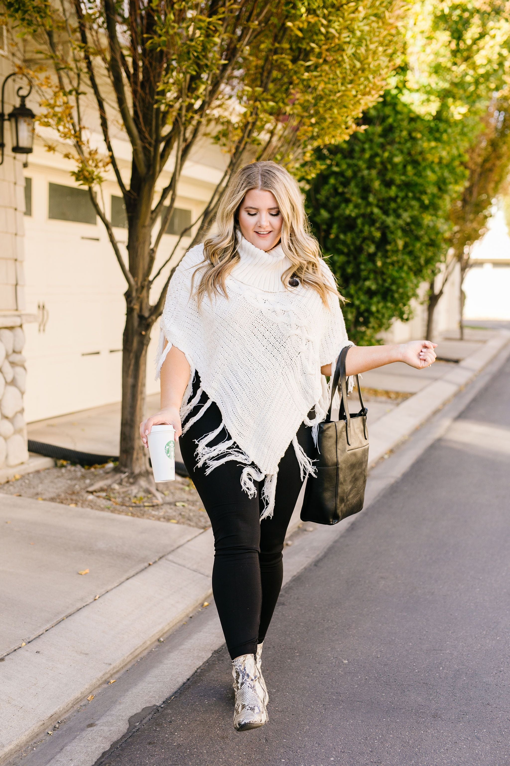 Working Overtime Sweater Poncho In Ivory