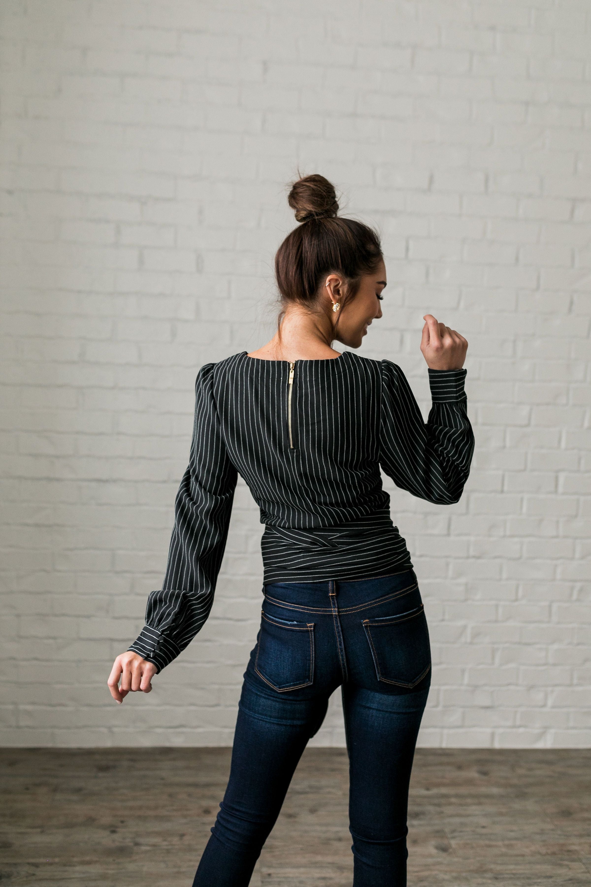 Wrap Around Pinstriped Blouse