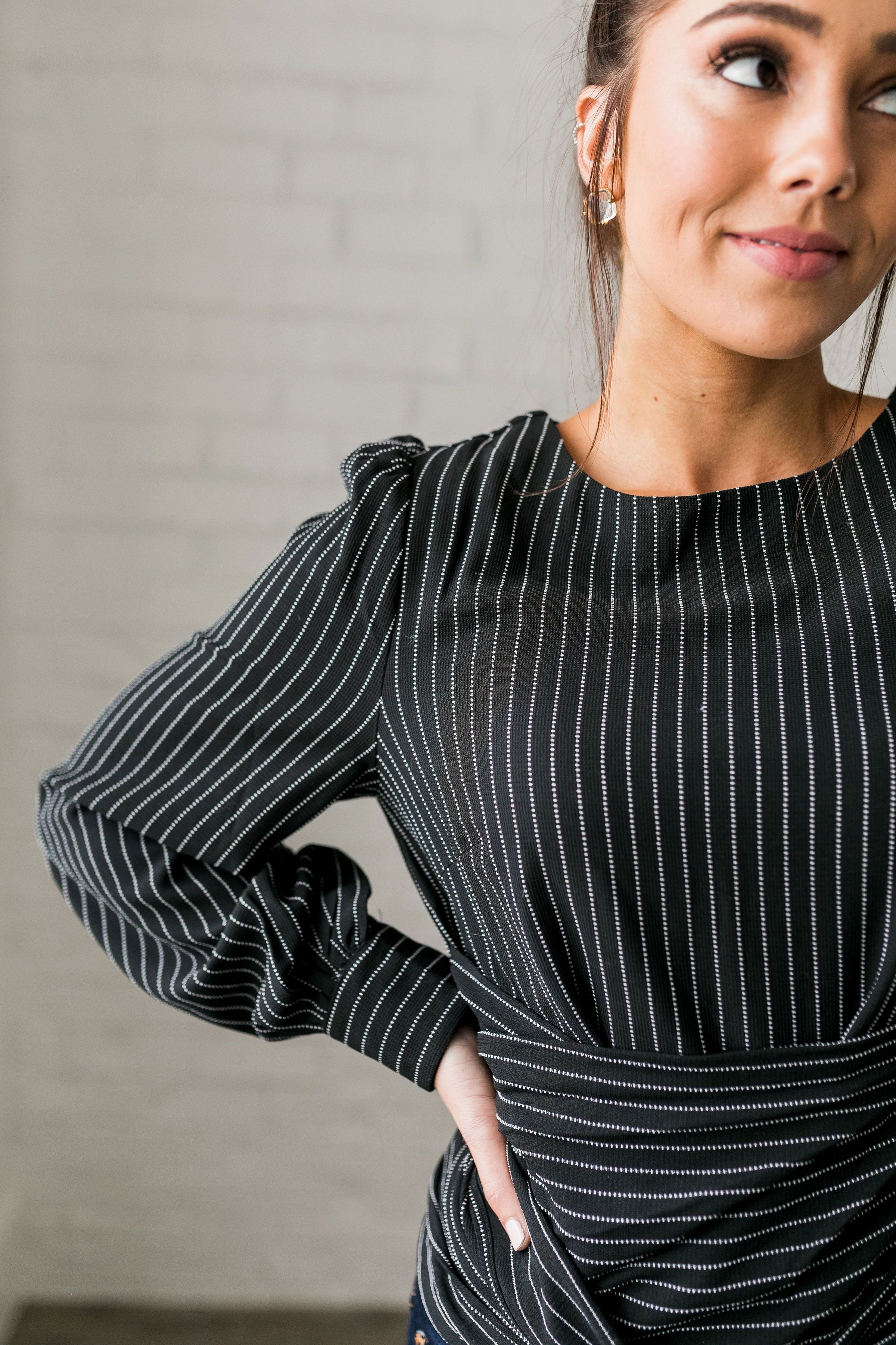 Wrap Around Pinstriped Blouse