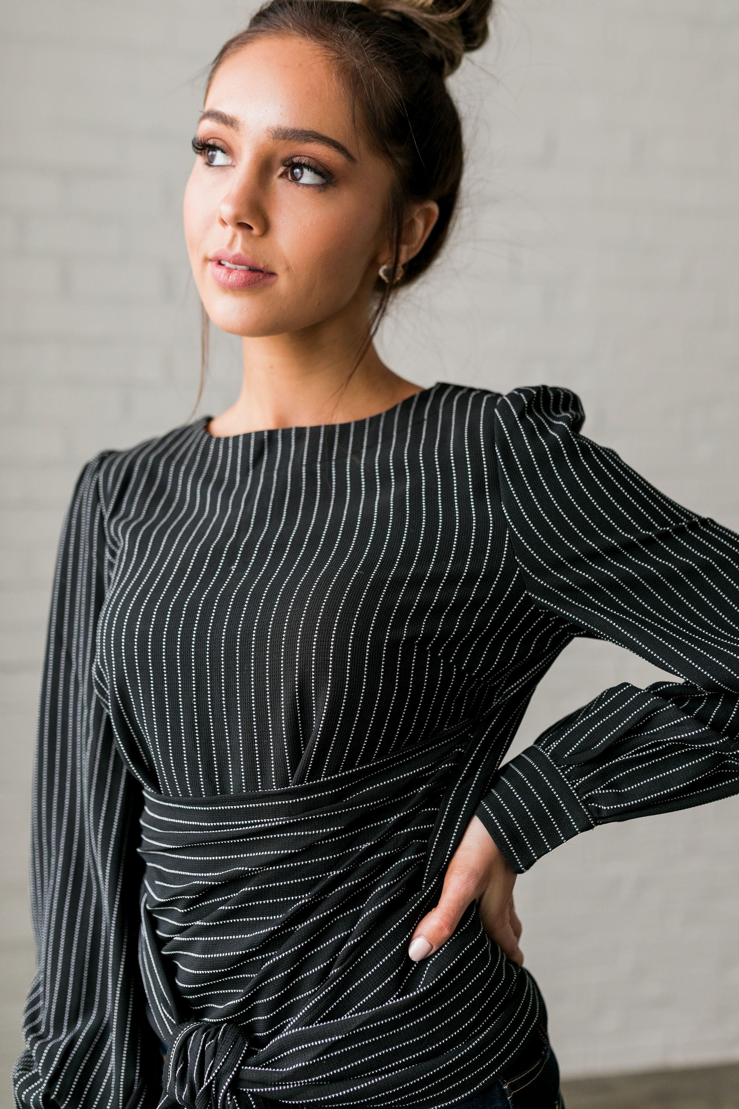 Wrap Around Pinstriped Blouse