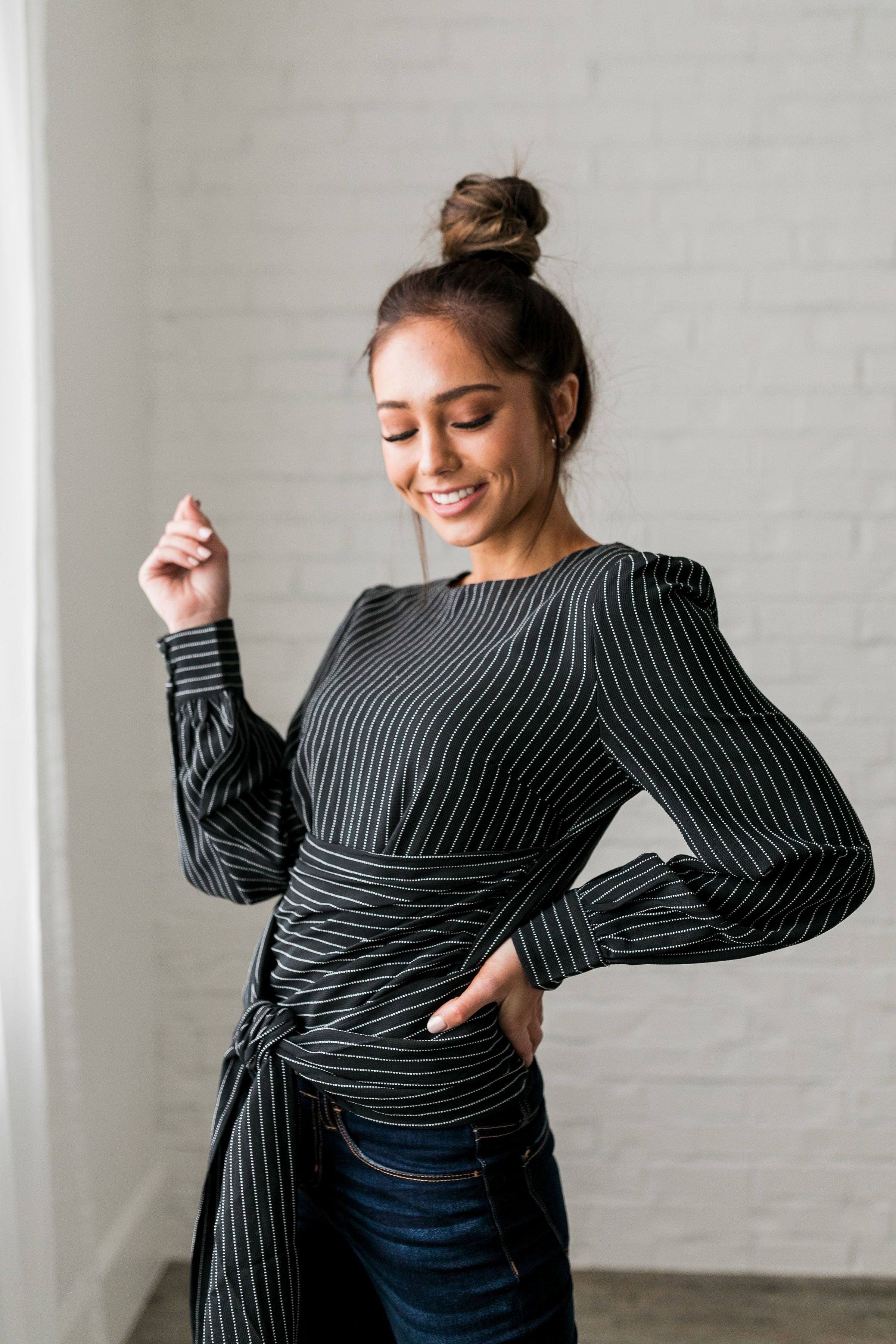 Wrap Around Pinstriped Blouse