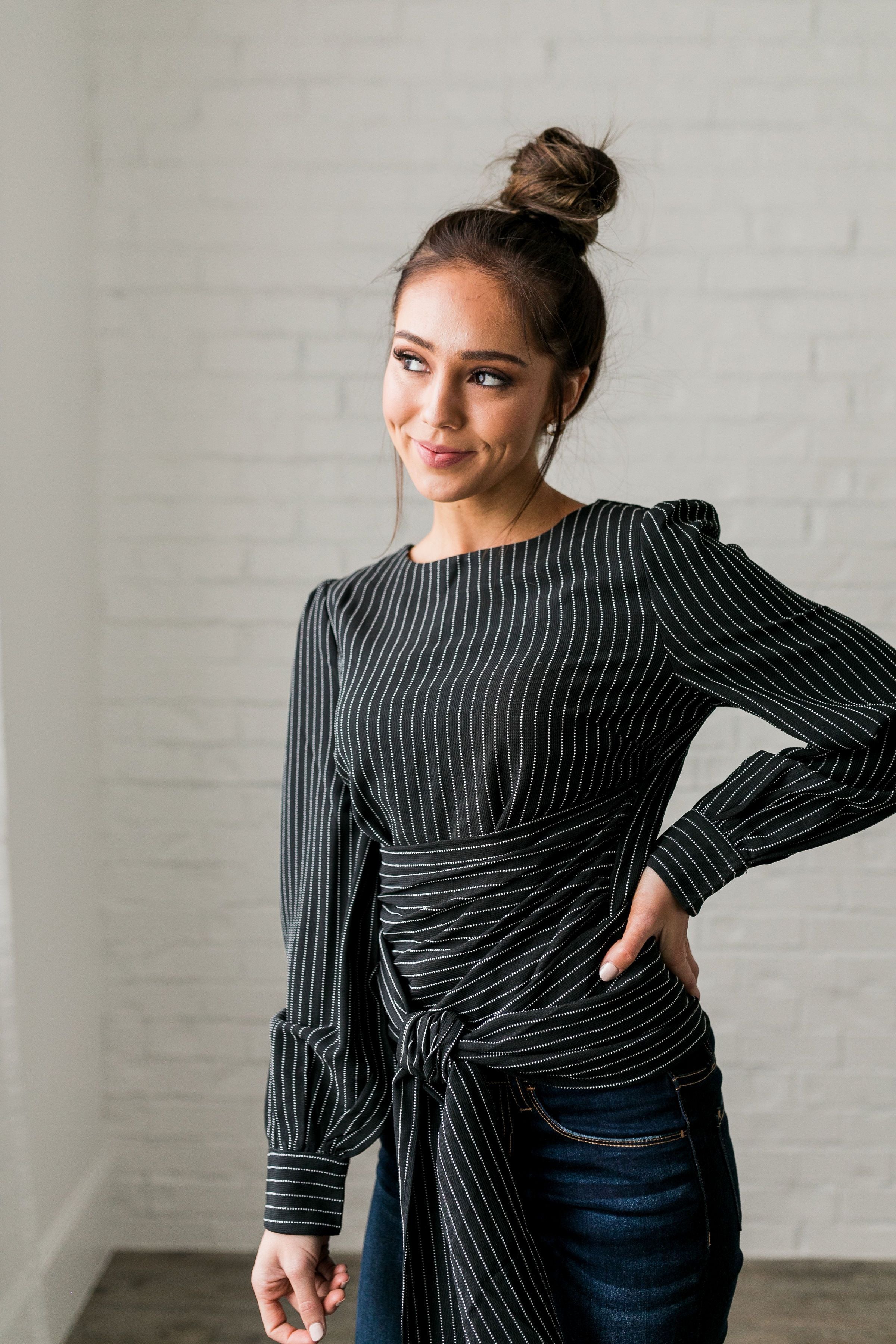 Wrap Around Pinstriped Blouse